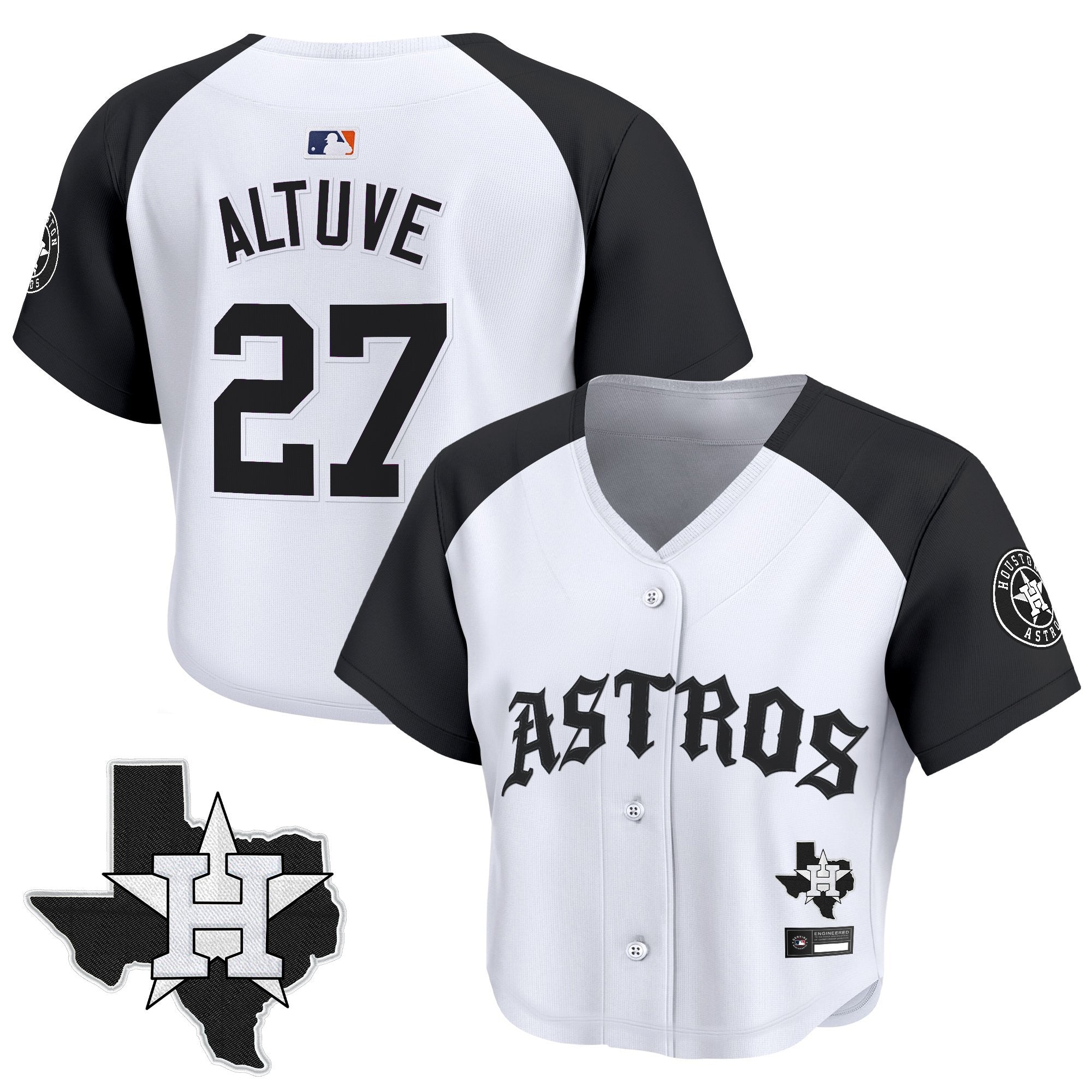 Women's Houston Astros 'Old English Edition' Crop Top Baseball Jersey - All Stitched