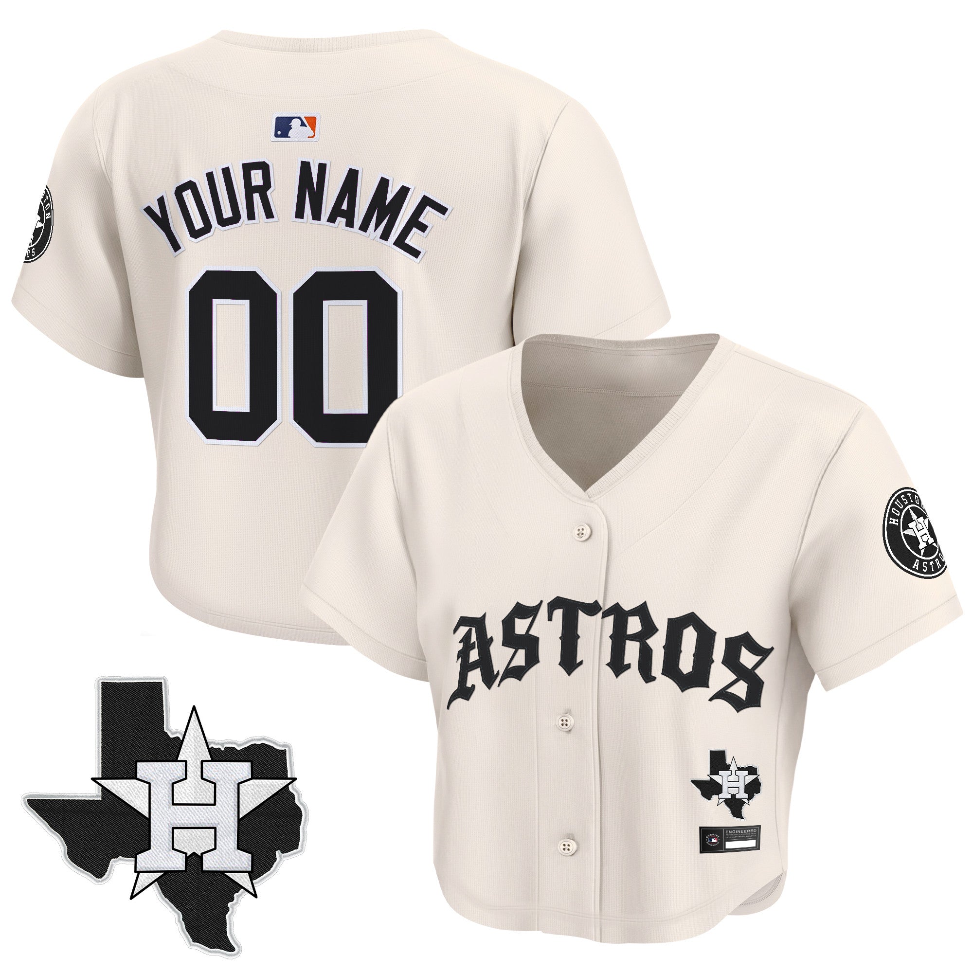 Women's Houston Astros 'Old English Edition' Crop Top Baseball Custom Jersey - All Stitched