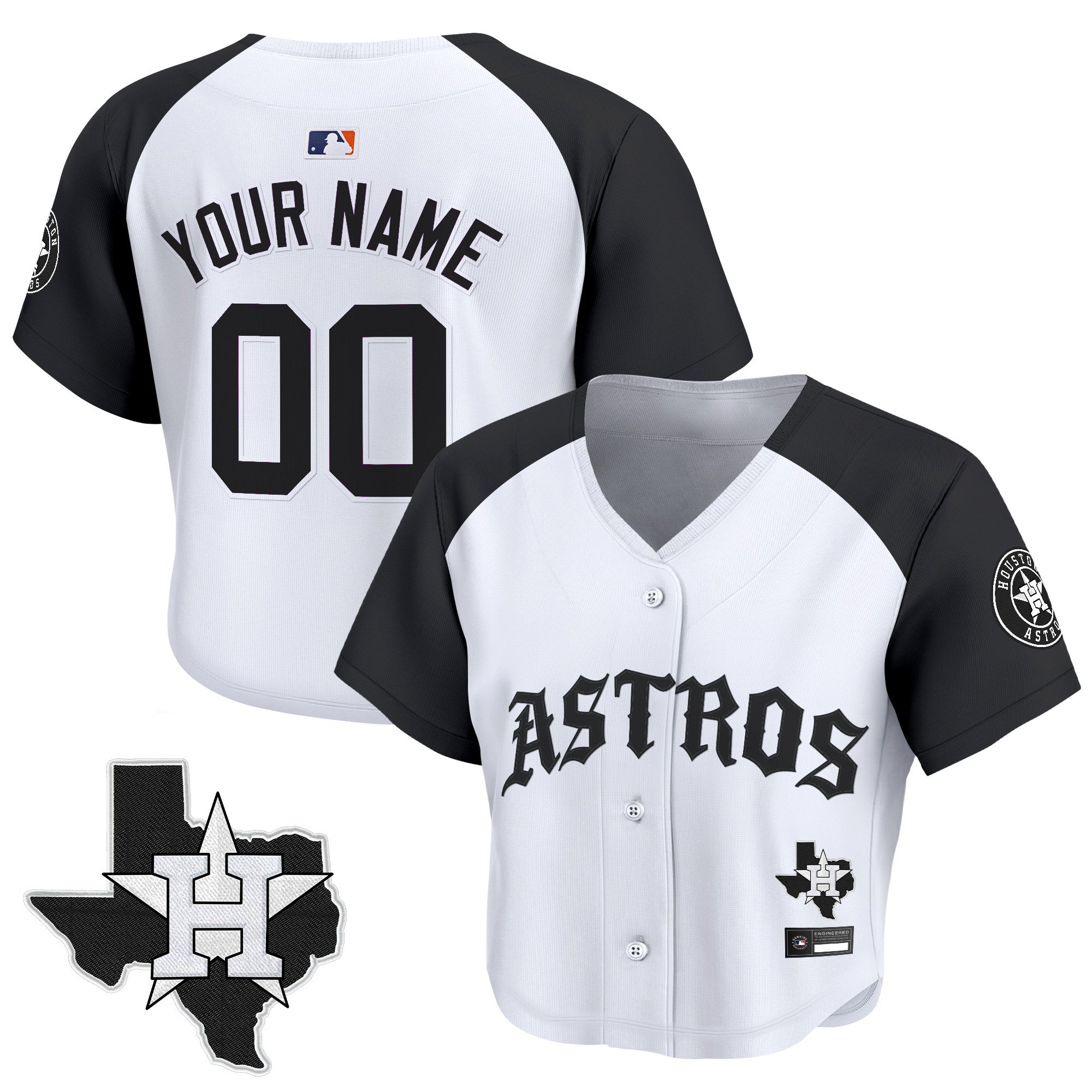 Women's Houston Astros 'Old English Edition' Crop Top Baseball Custom Jersey - All Stitched