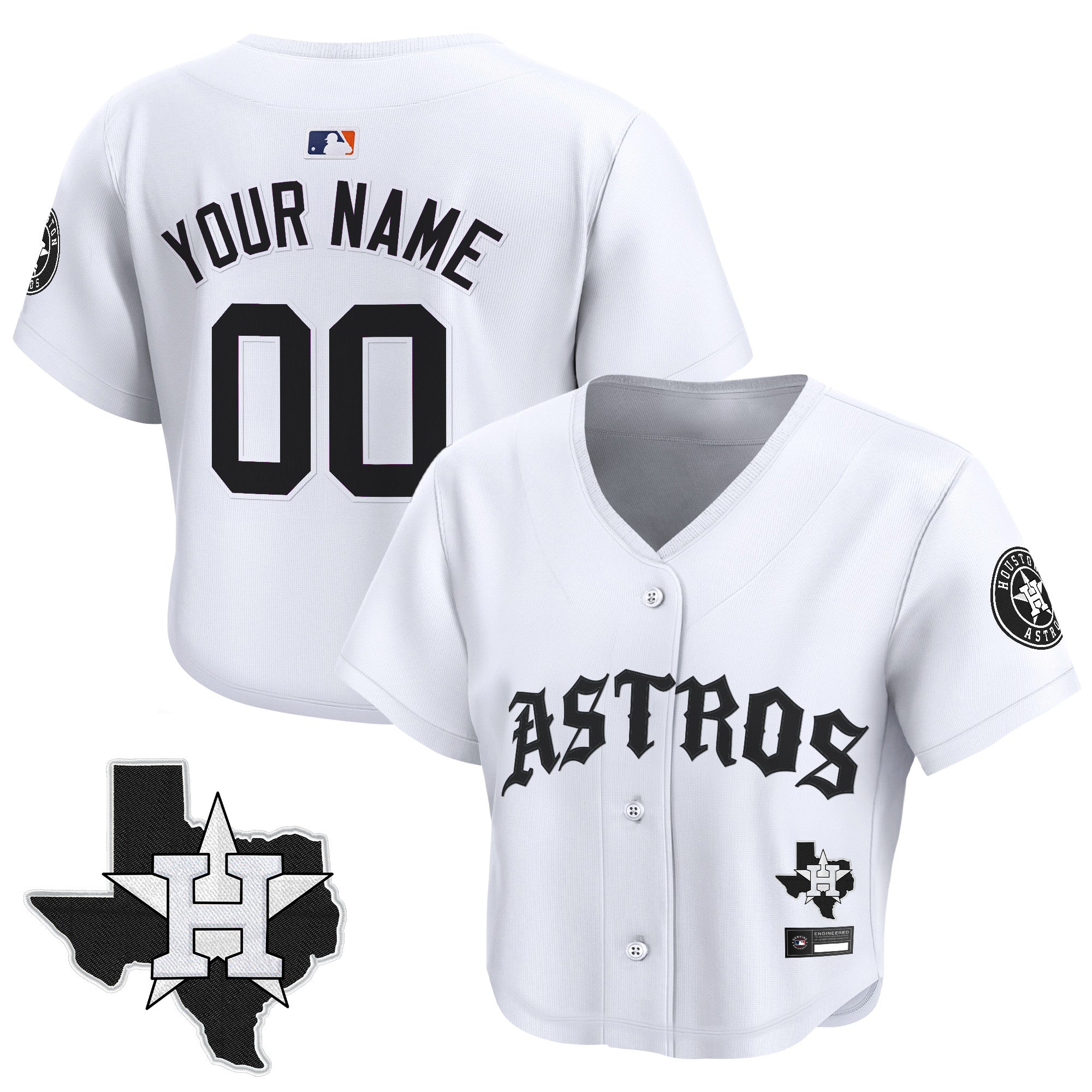 Women's Houston Astros 'Old English Edition' Crop Top Baseball Custom Jersey - All Stitched