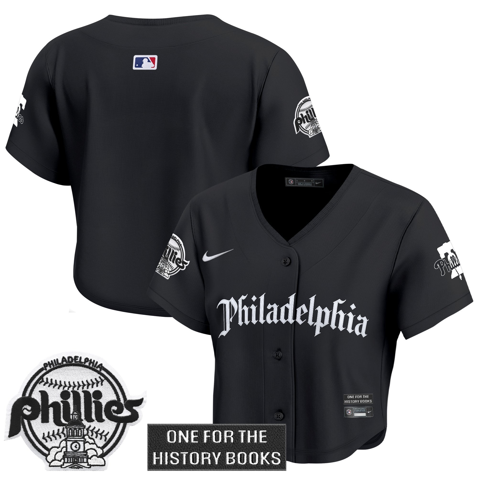 Women's Phillies 'Retro Newspaper Edition' Crop Top Baseball Jersey - All Stitched