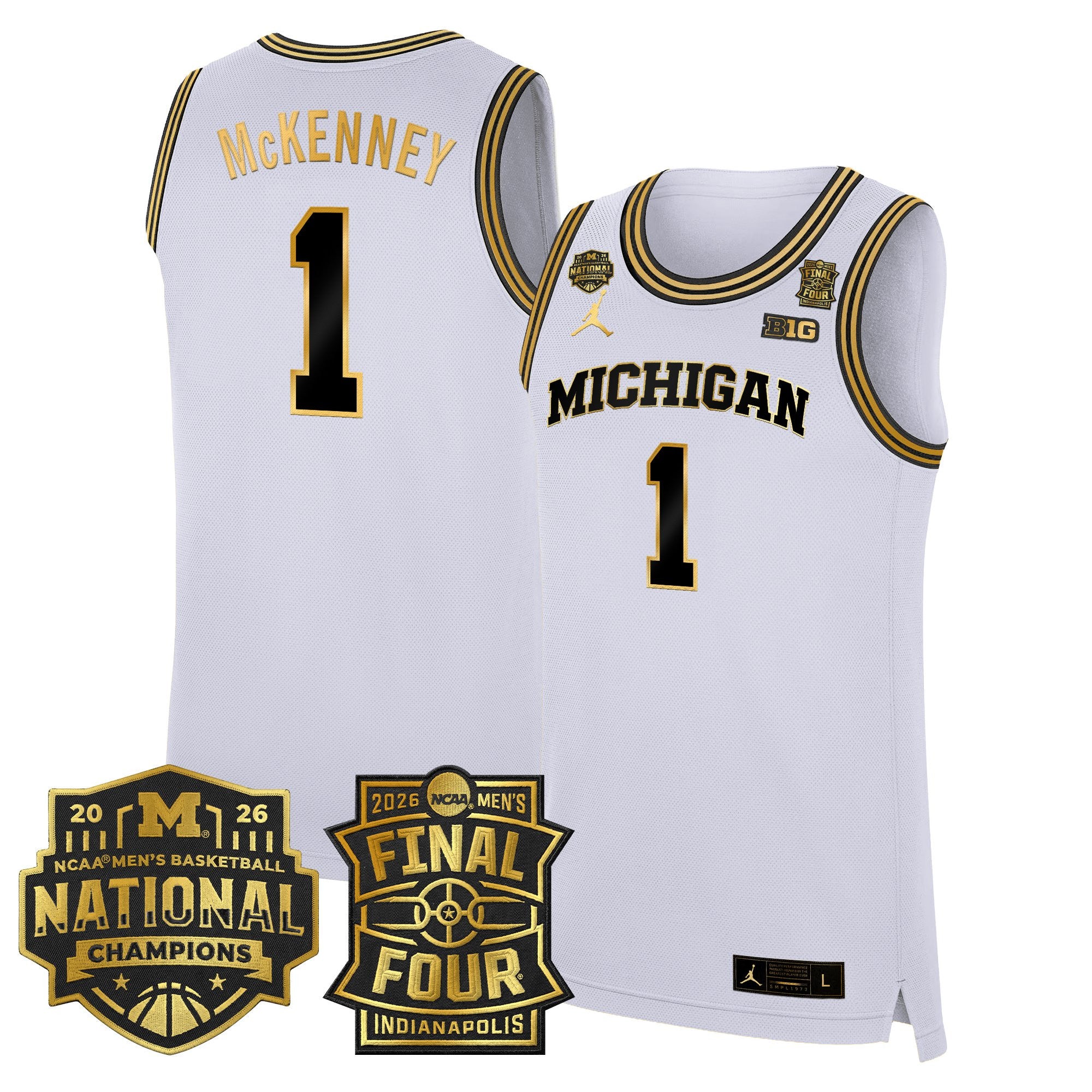 Men's Michigan Wolverines 2026 Final Four & National Champions Patch Basketball Jersey - All Stitched