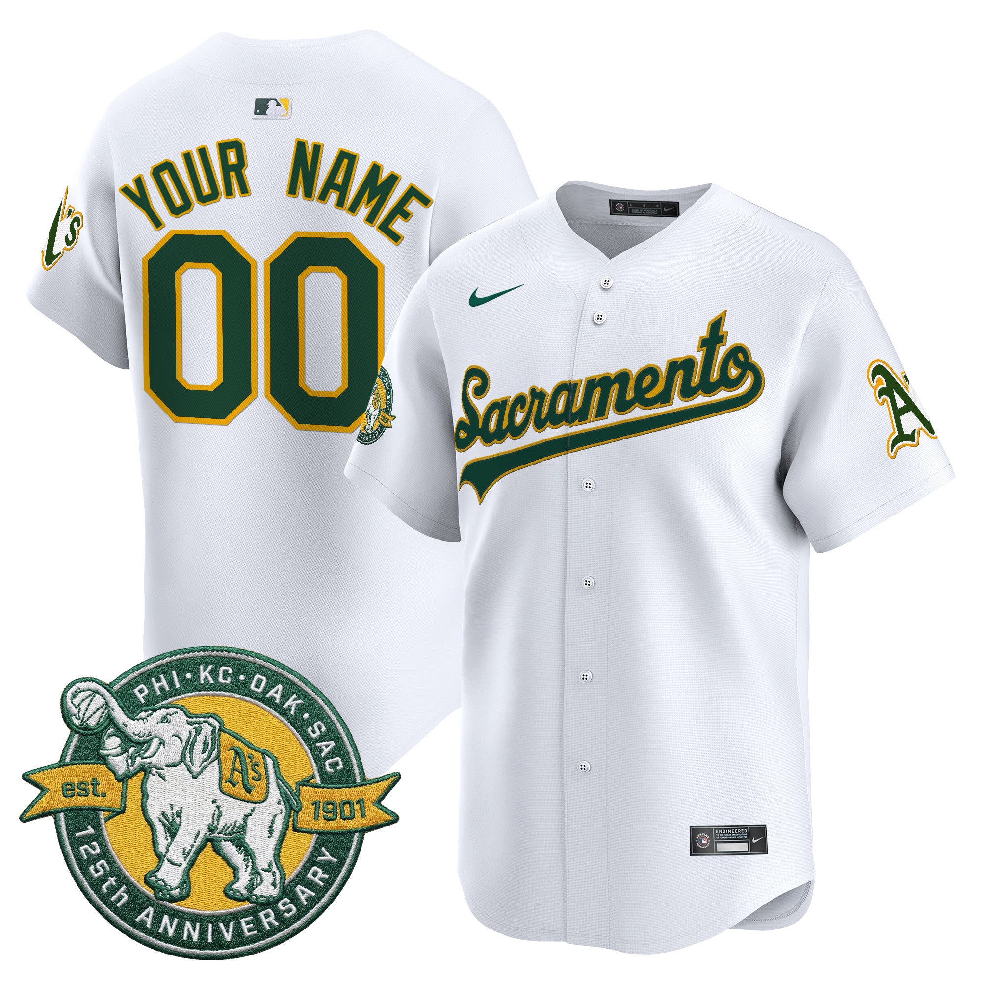 Athletics 'Sacramento Edition' Vapor Premier Limited Custom Jersey - 125th Anniversary Patch - All Stitched