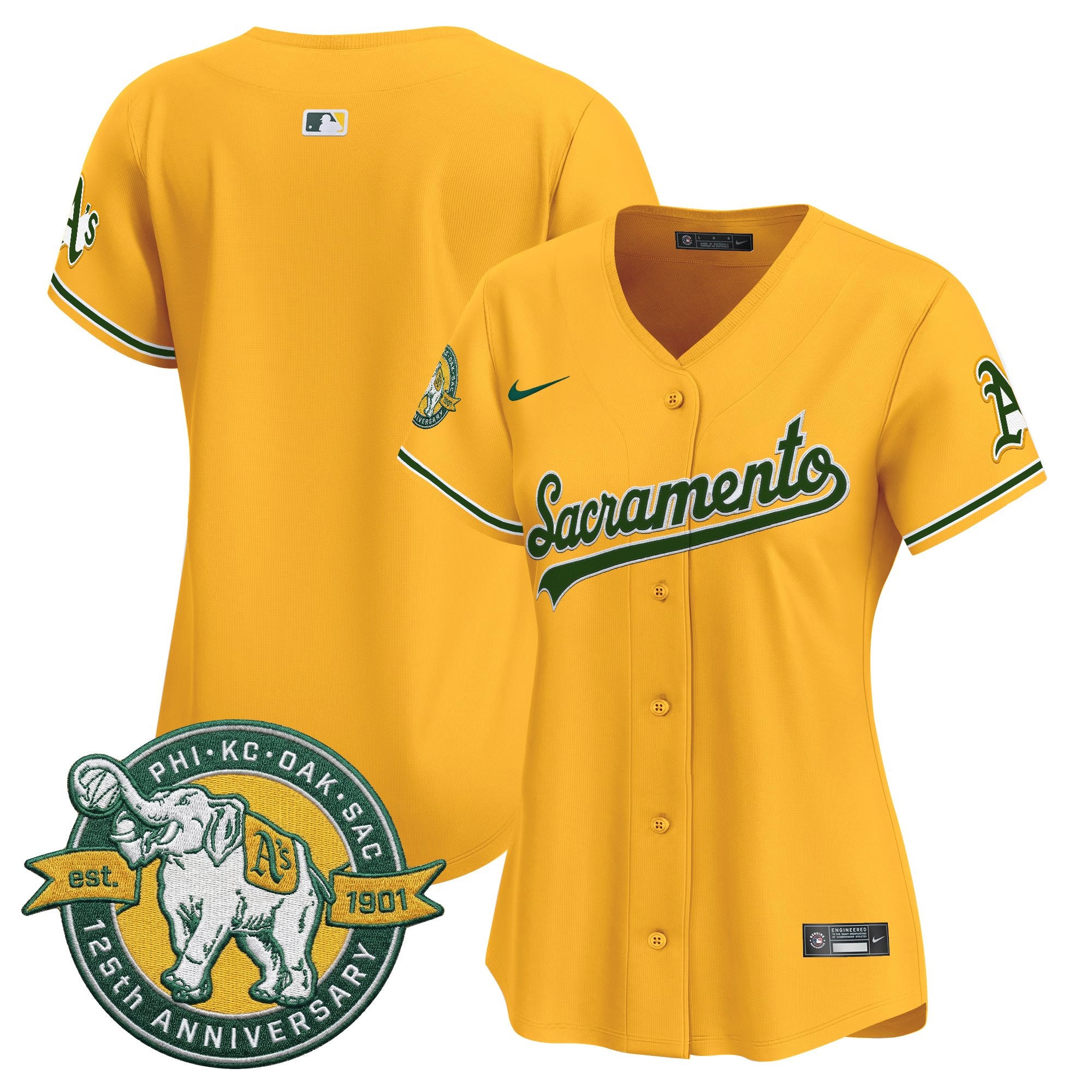 Women's Athletics 'Sacramento Edition' Vapor Premier Limited Jersey - 125th Anniversary Patch - All Stitched