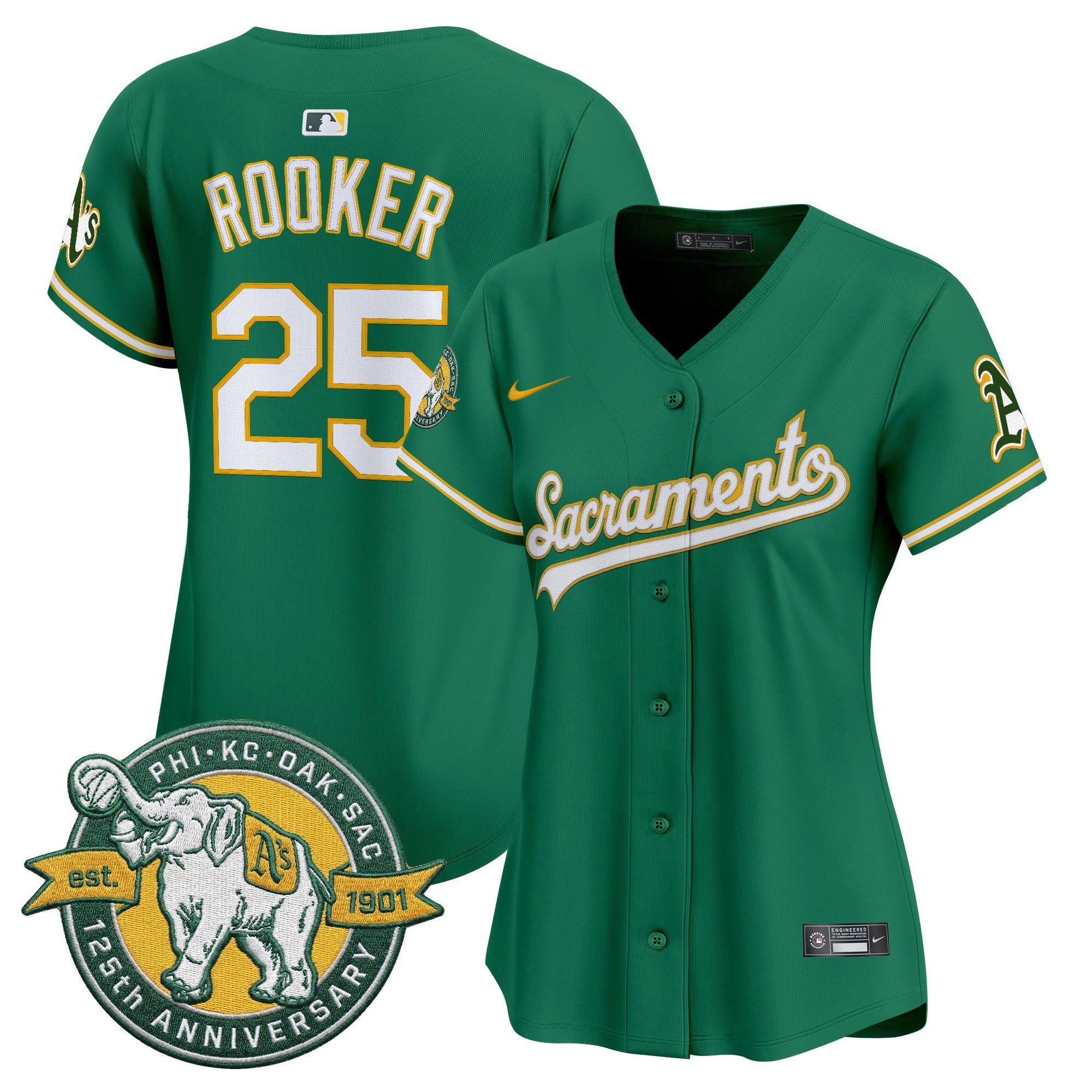 Women's Athletics 'Sacramento Edition' Vapor Premier Limited Jersey - 125th Anniversary Patch - All Stitched