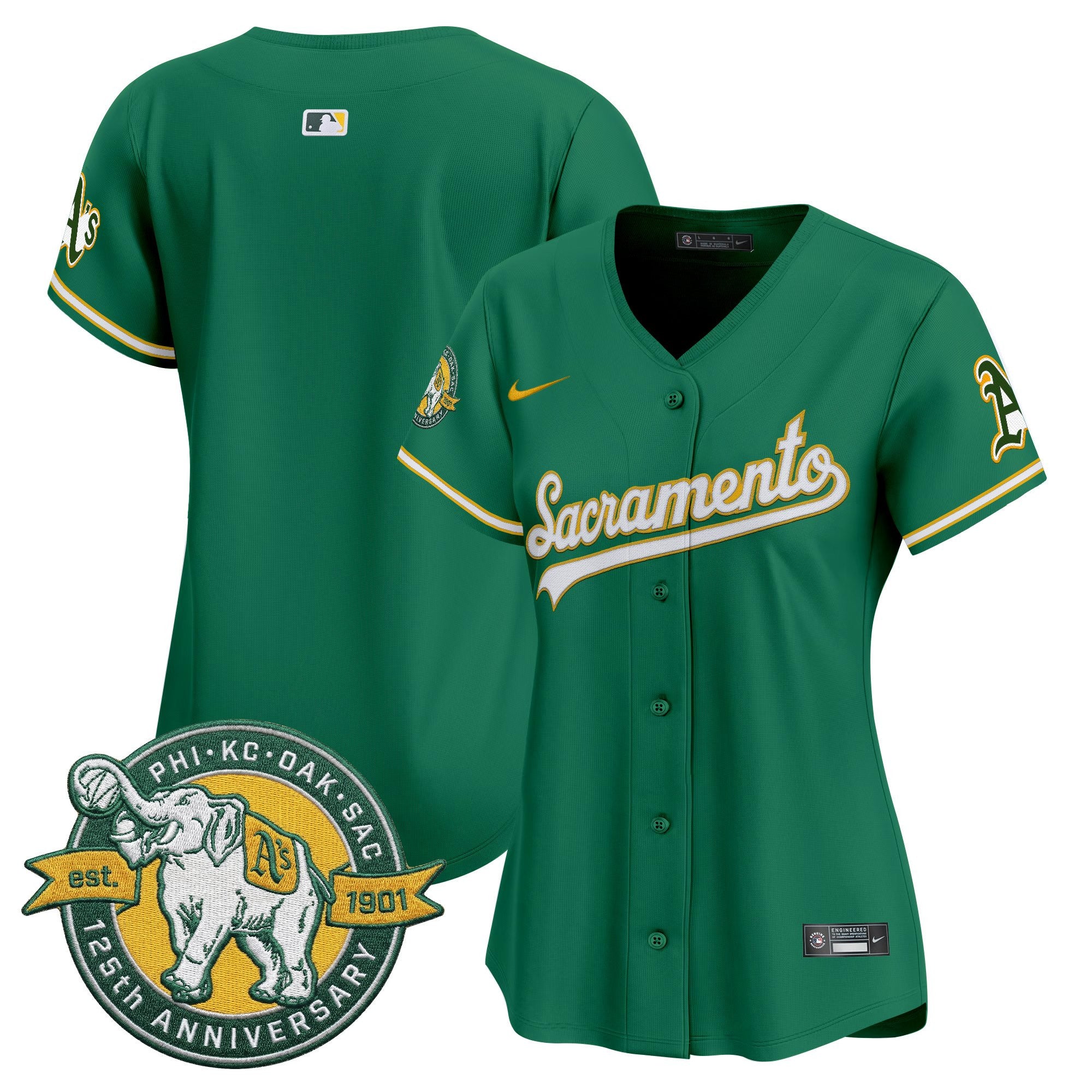 Women's Athletics 'Sacramento Edition' Vapor Premier Limited Jersey - 125th Anniversary Patch - All Stitched