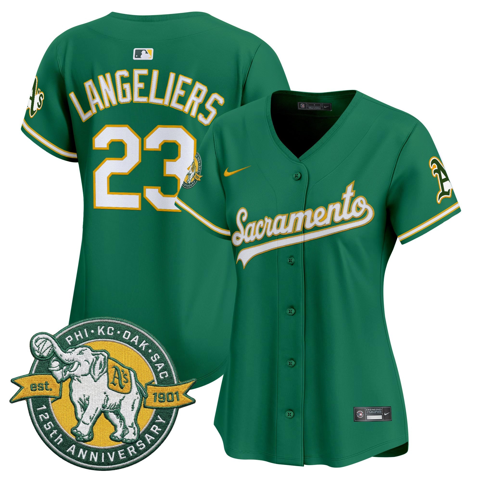 Women's Athletics 'Sacramento Edition' Vapor Premier Limited Jersey - 125th Anniversary Patch - All Stitched
