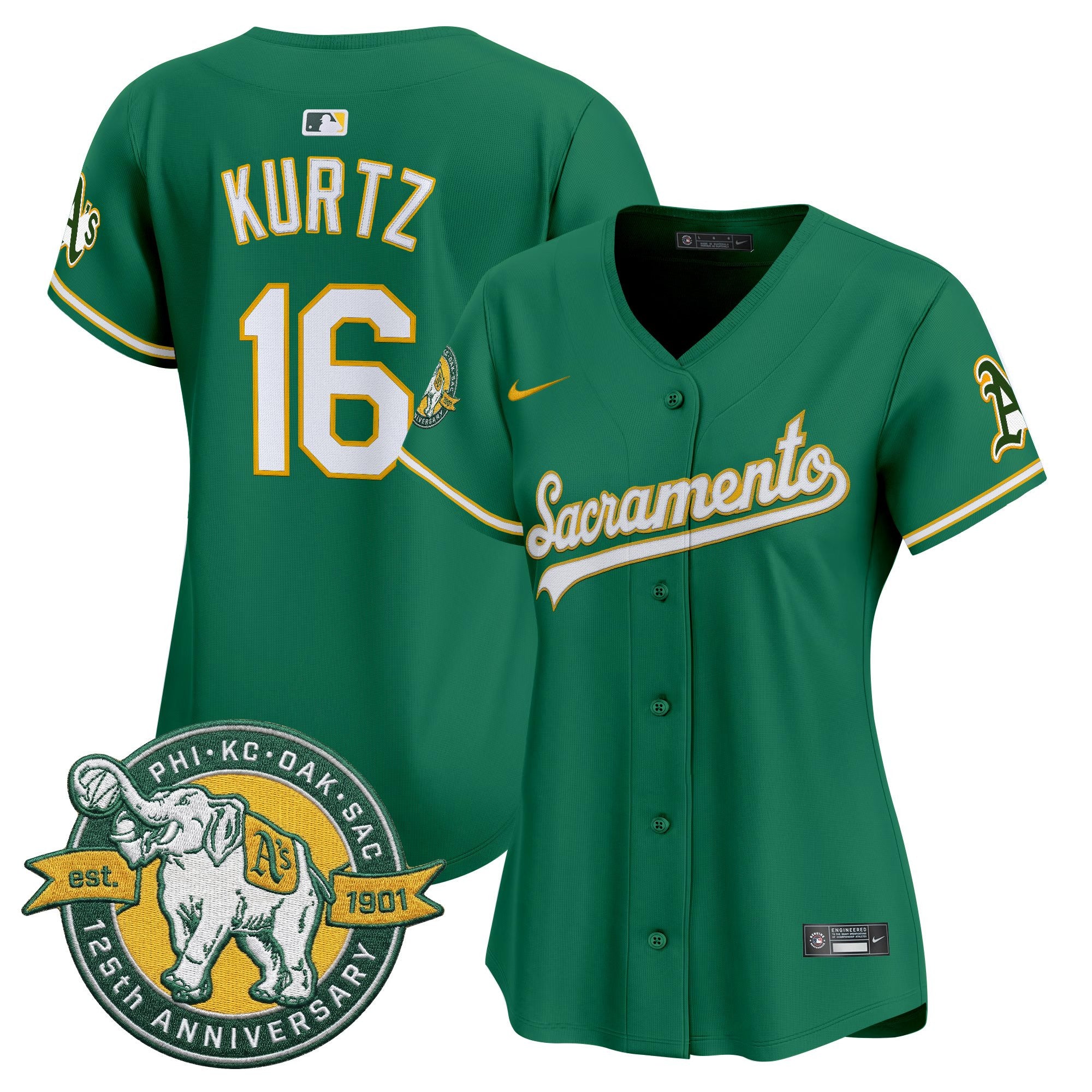 Women's Athletics 'Sacramento Edition' Vapor Premier Limited Jersey - 125th Anniversary Patch - All Stitched