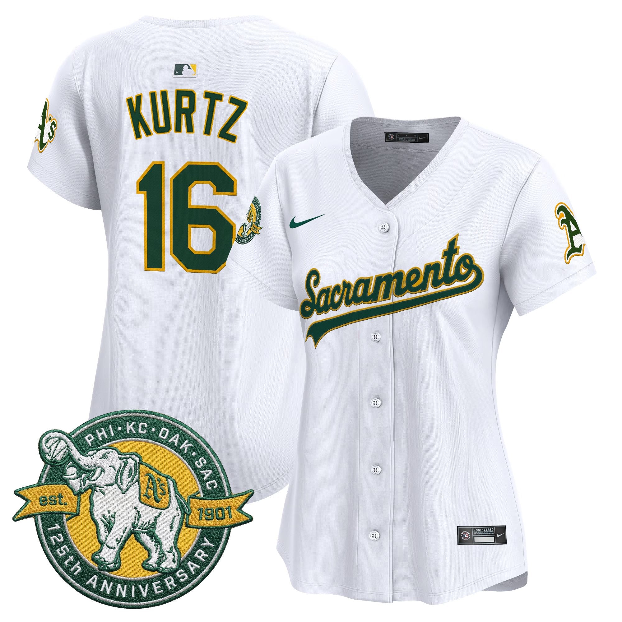 Women's Athletics 'Sacramento Edition' Vapor Premier Limited Jersey - 125th Anniversary Patch - All Stitched