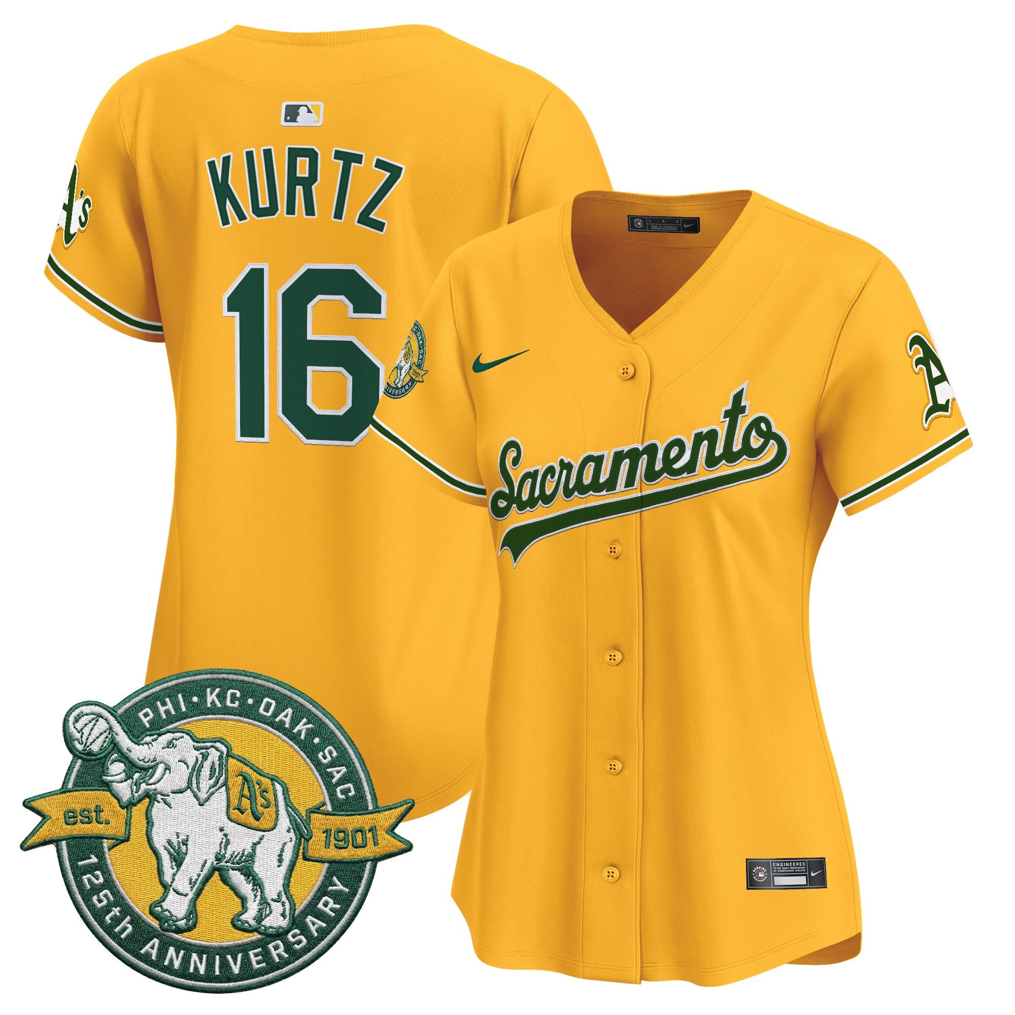 Women's Athletics 'Sacramento Edition' Vapor Premier Limited Jersey - 125th Anniversary Patch - All Stitched