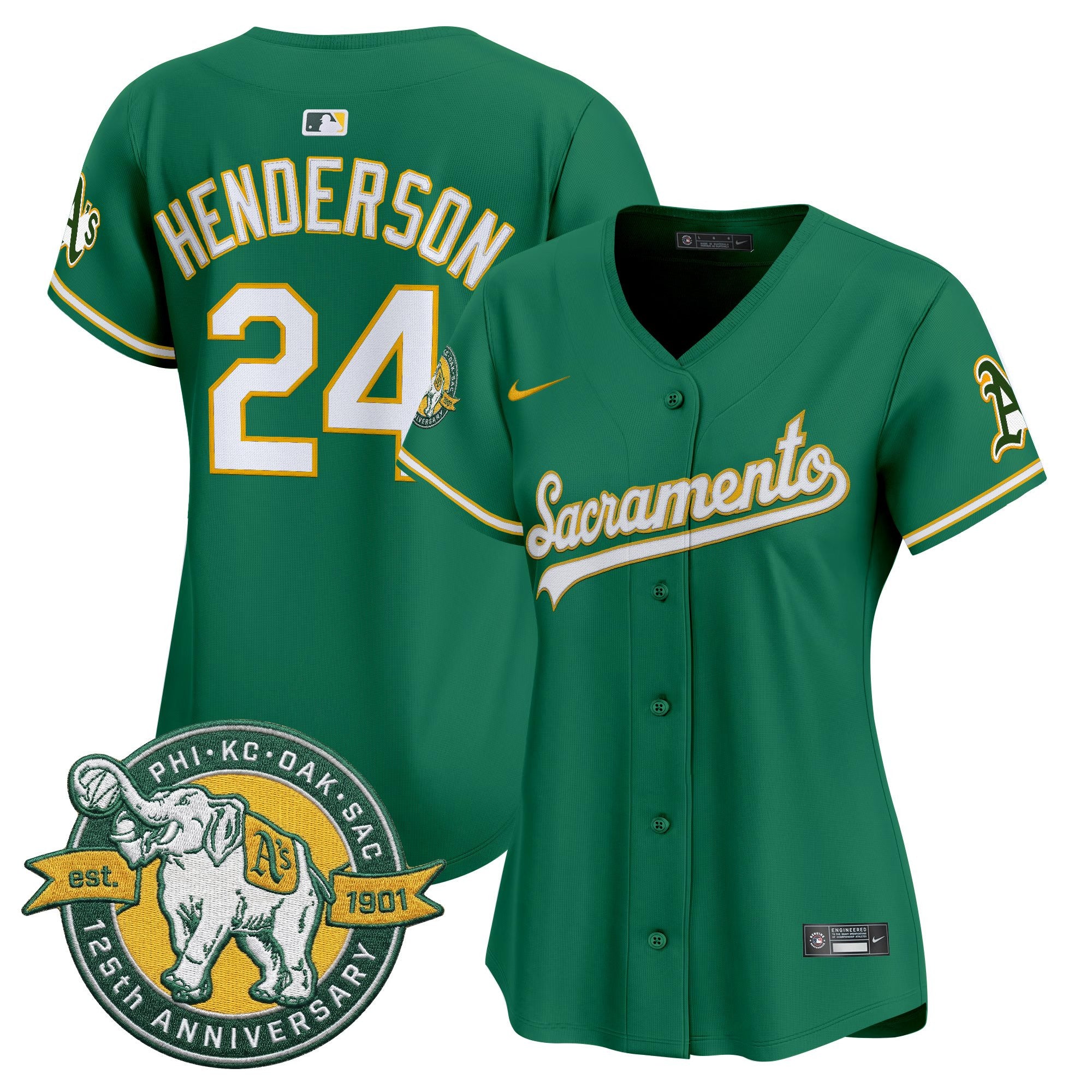Women's Athletics 'Sacramento Edition' Vapor Premier Limited Jersey - 125th Anniversary Patch - All Stitched