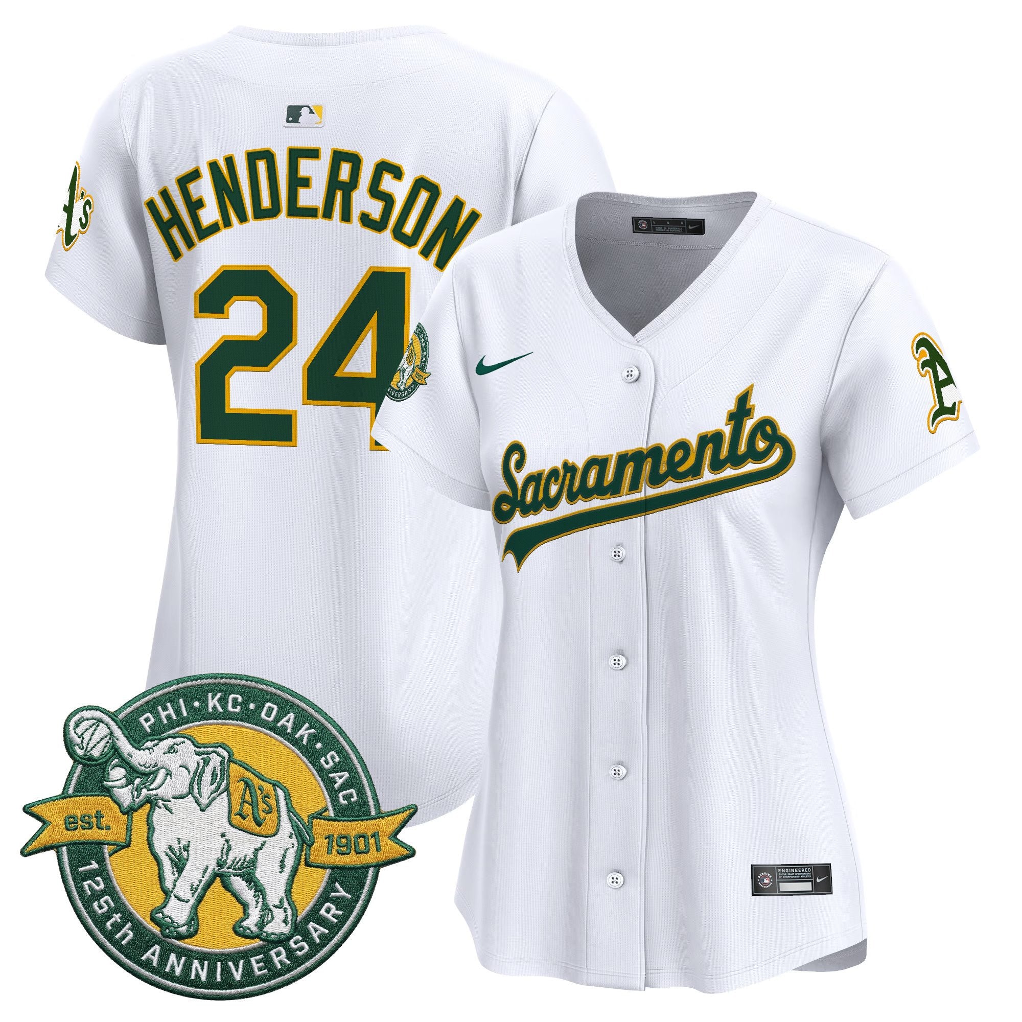 Women's Athletics 'Sacramento Edition' Vapor Premier Limited Jersey - 125th Anniversary Patch - All Stitched