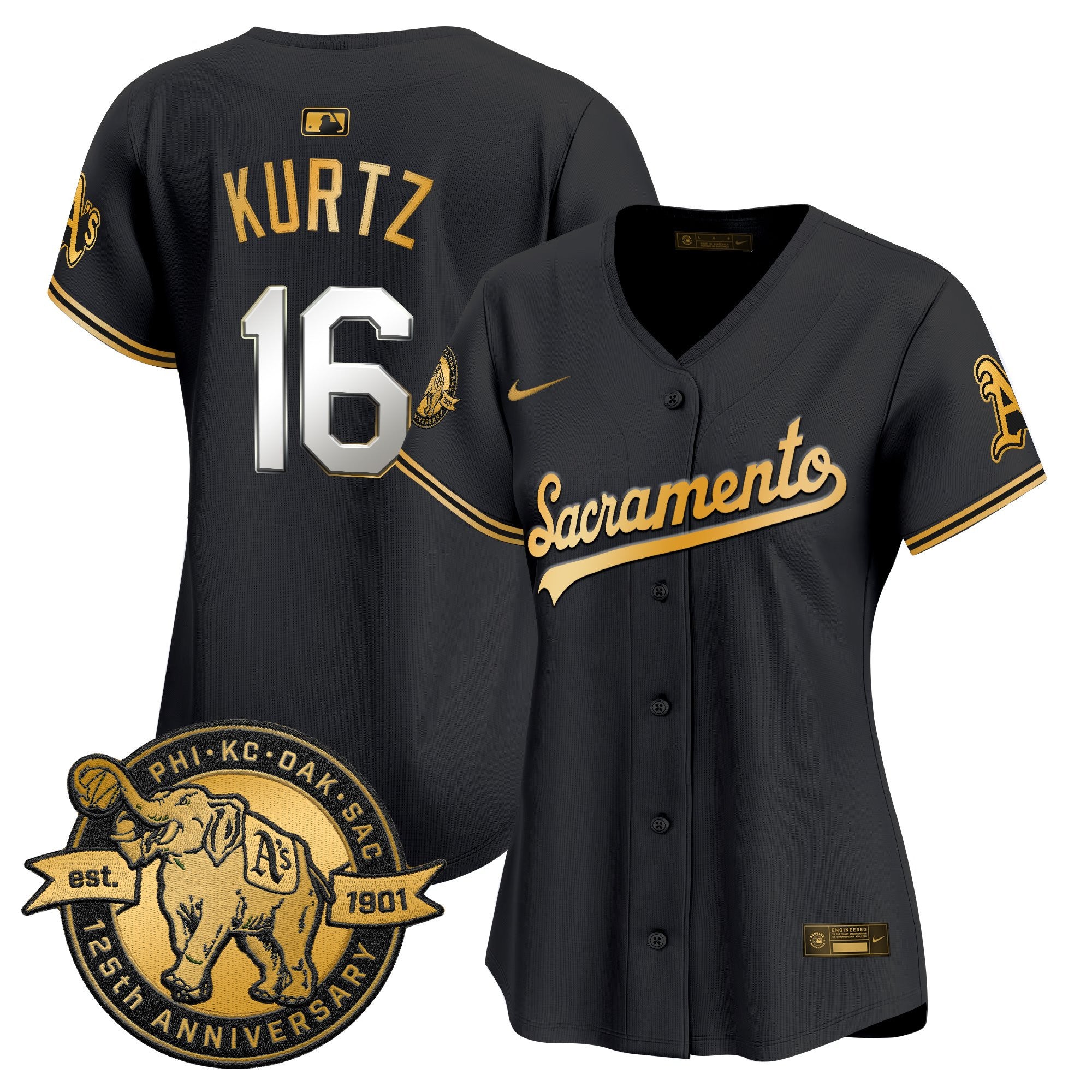 Women's Athletics 'Sacramento Edition' Vapor Premier Limited Jersey - 125th Anniversary Patch - All Stitched