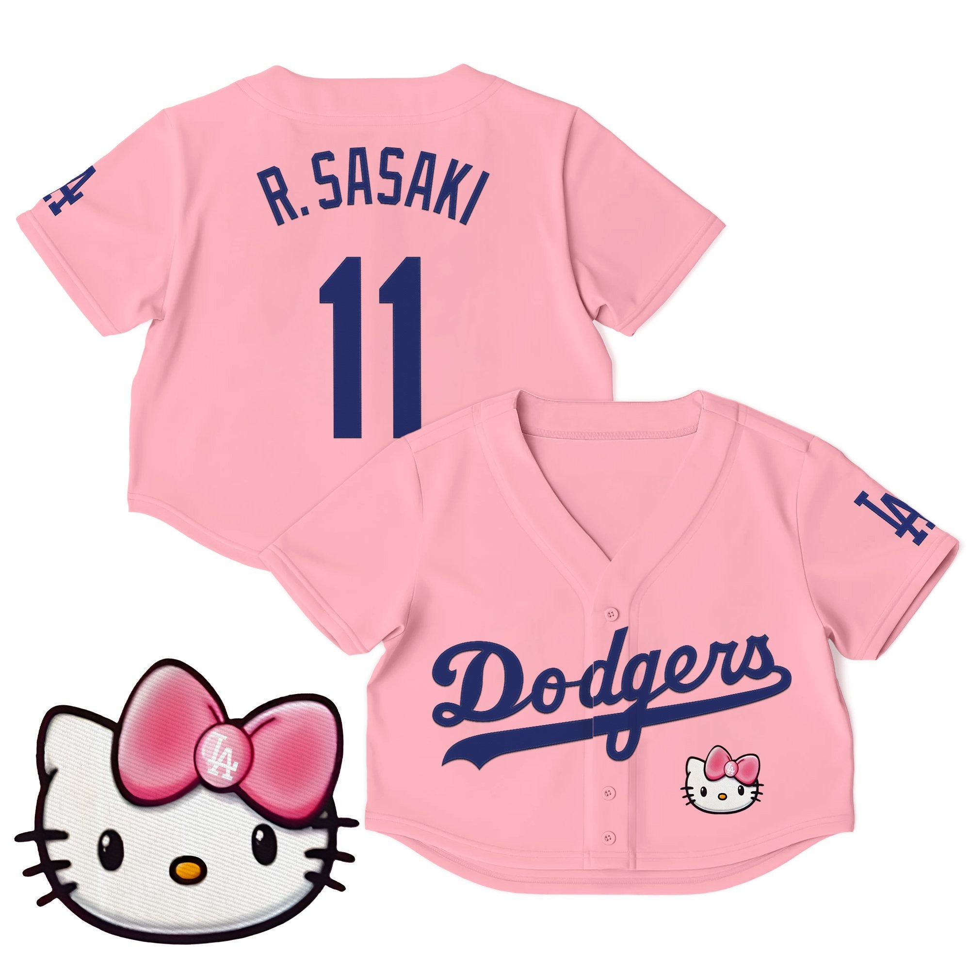 Women's Dodgers Hello Kitty Crop Top Baseball Jersey – All Stitched