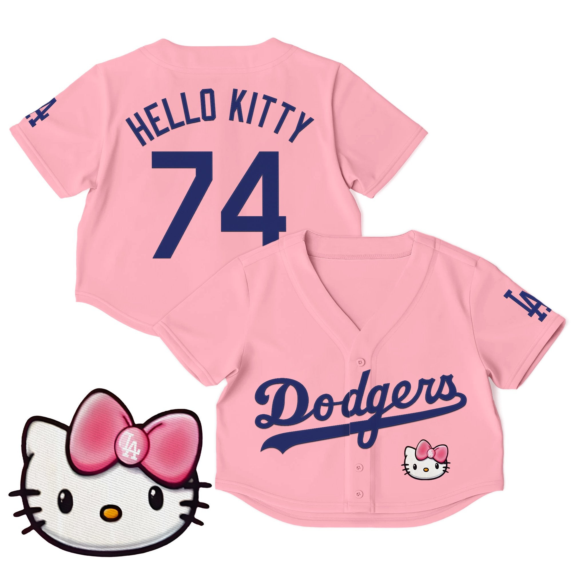 Women's Dodgers Hello Kitty Crop Top Baseball Jersey – All Stitched