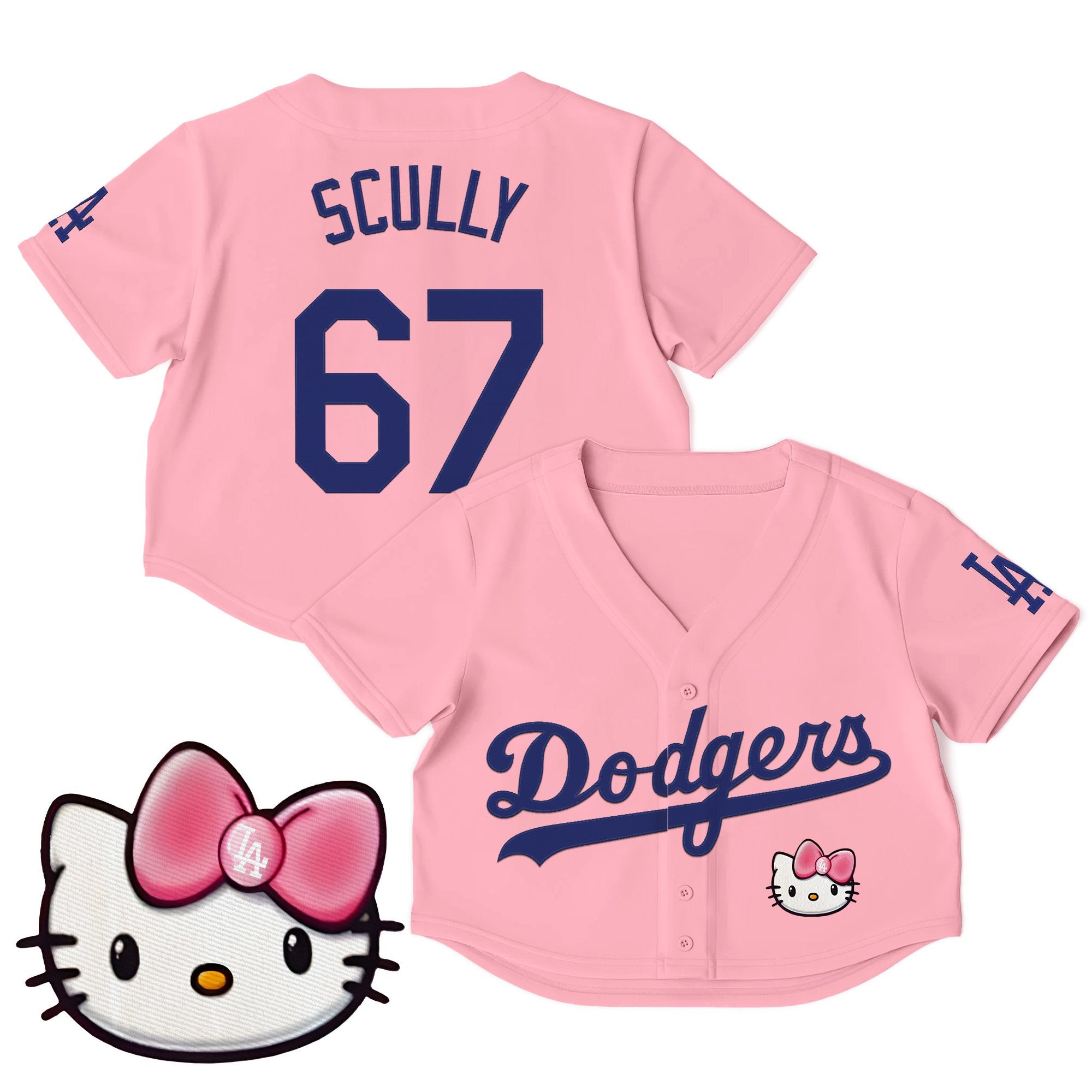Women's Dodgers Hello Kitty Crop Top Baseball Jersey – All Stitched