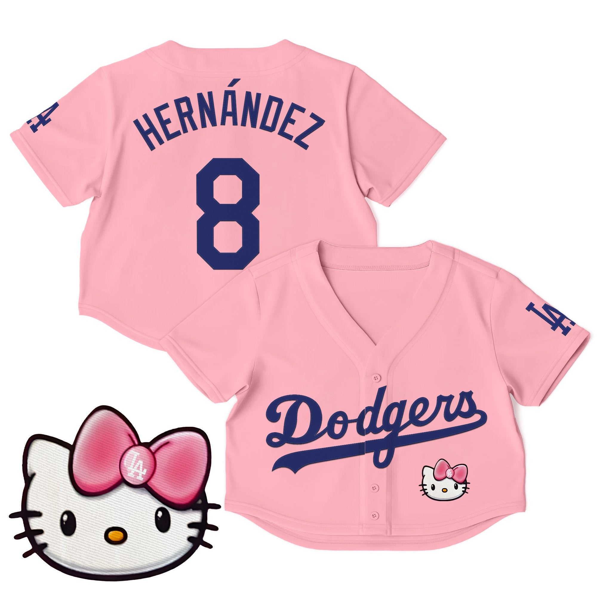 Women's Dodgers Hello Kitty Crop Top Baseball Jersey – All Stitched