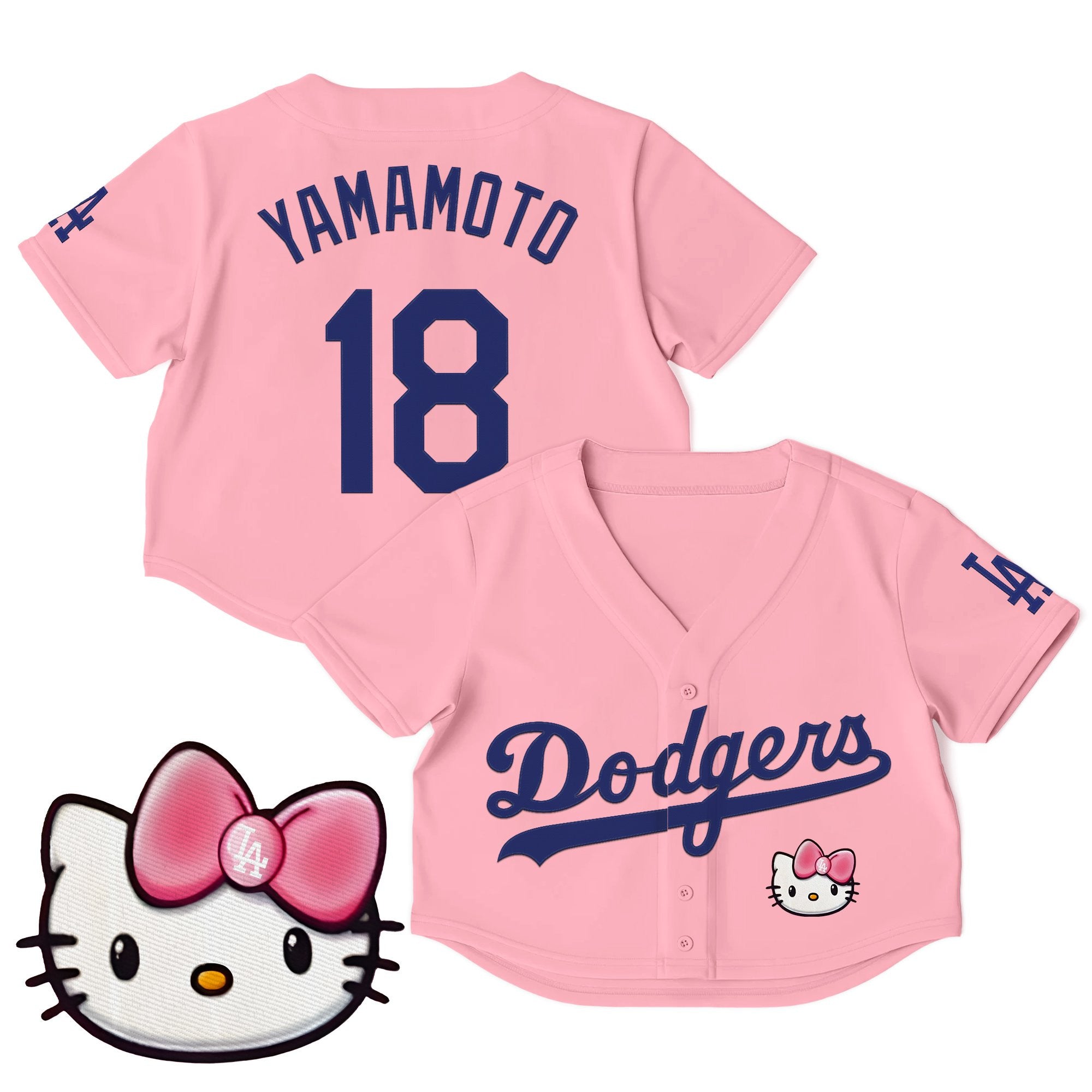 Women's Dodgers Hello Kitty Crop Top Baseball Jersey – All Stitched