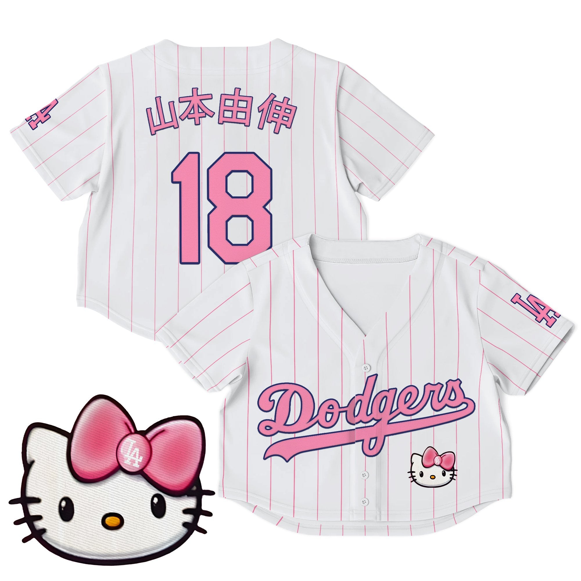 Women's Dodgers Hello Kitty Crop Top Baseball Jersey – All Stitched