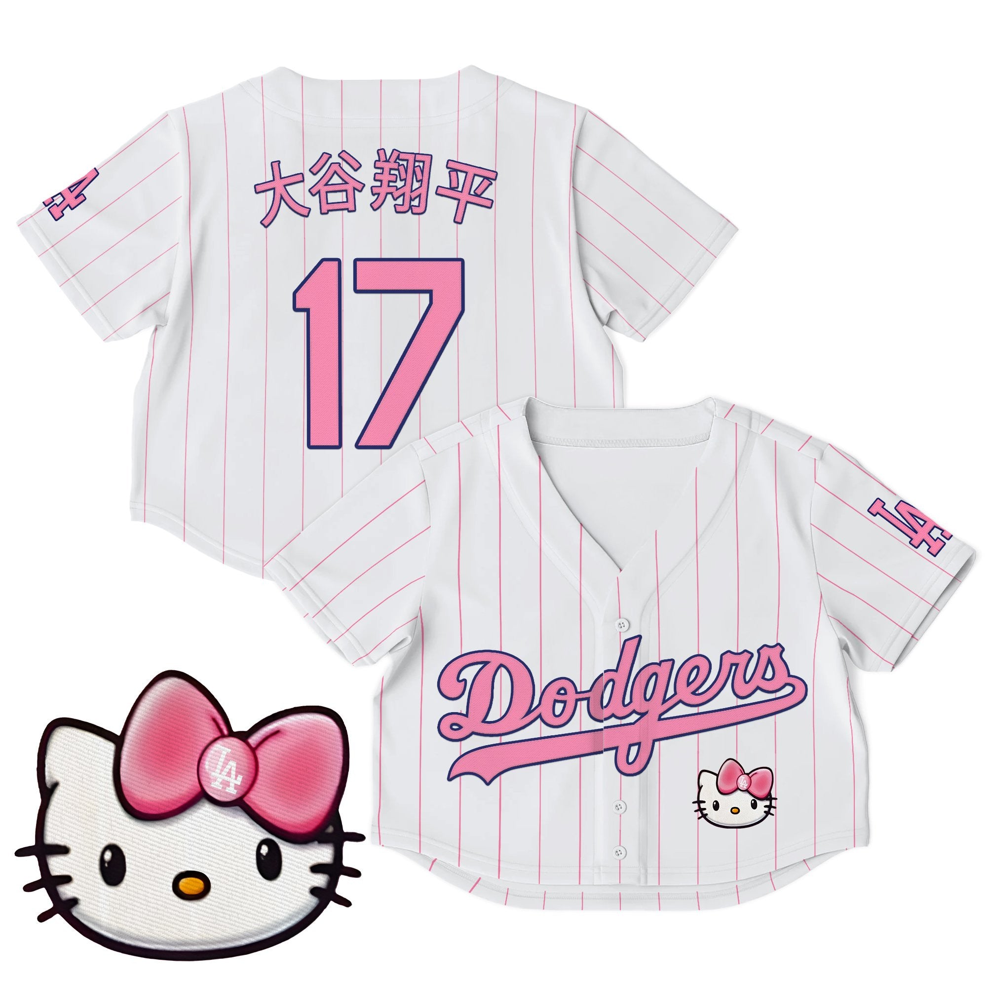 Women's Dodgers Hello Kitty Crop Top Baseball Jersey – All Stitched