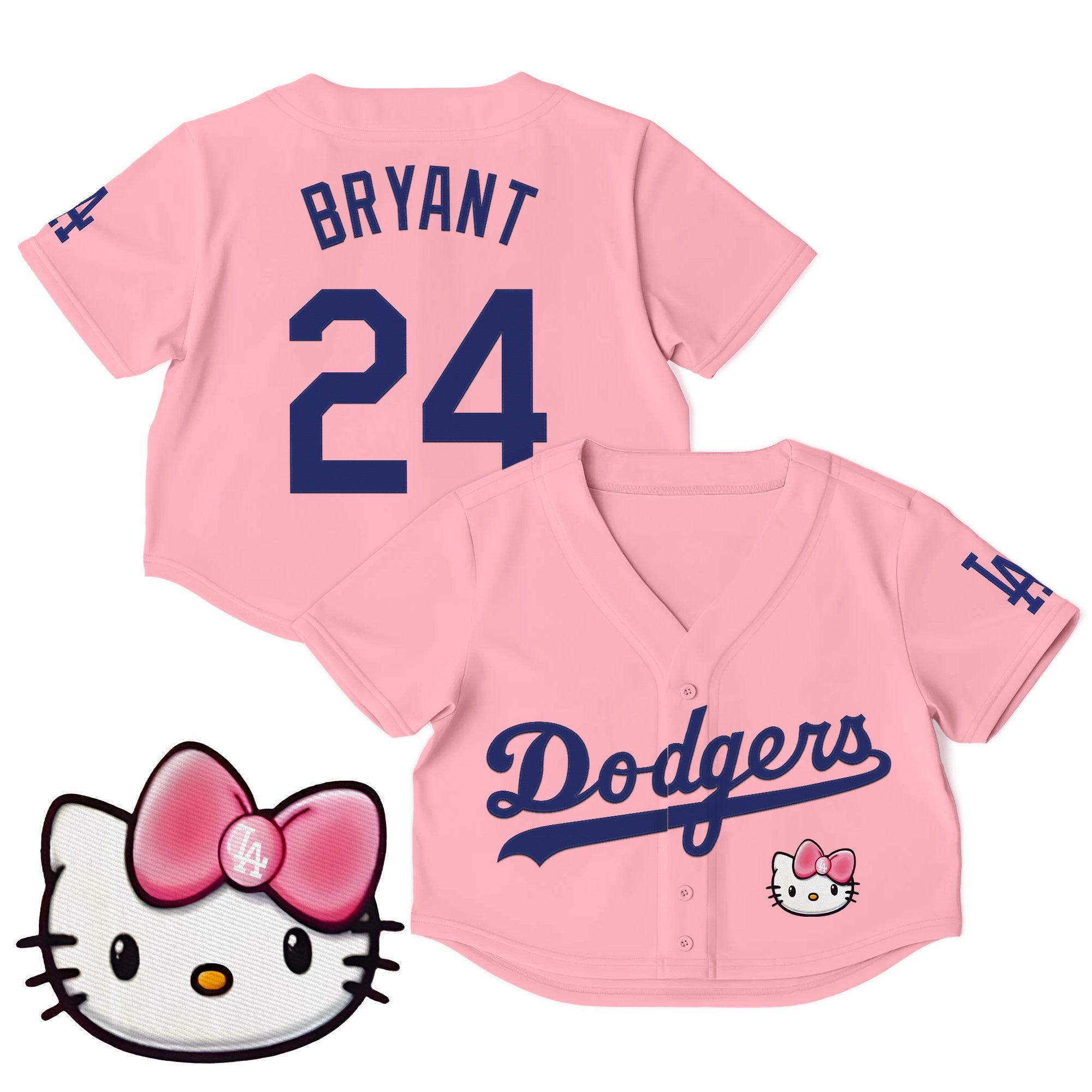 Women's Dodgers Hello Kitty Crop Top Baseball Jersey – All Stitched