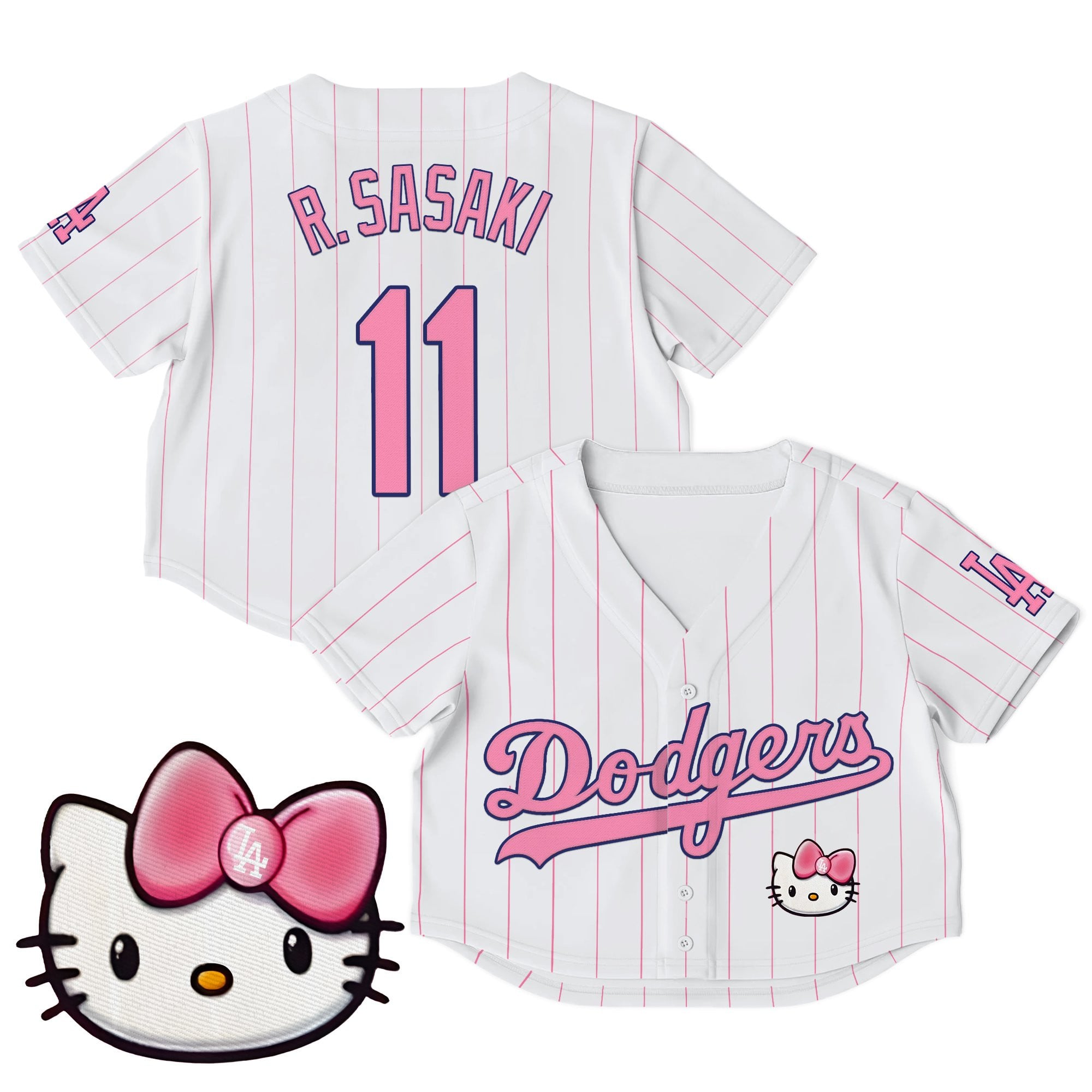 Women's Dodgers Hello Kitty Crop Top Baseball Jersey – All Stitched
