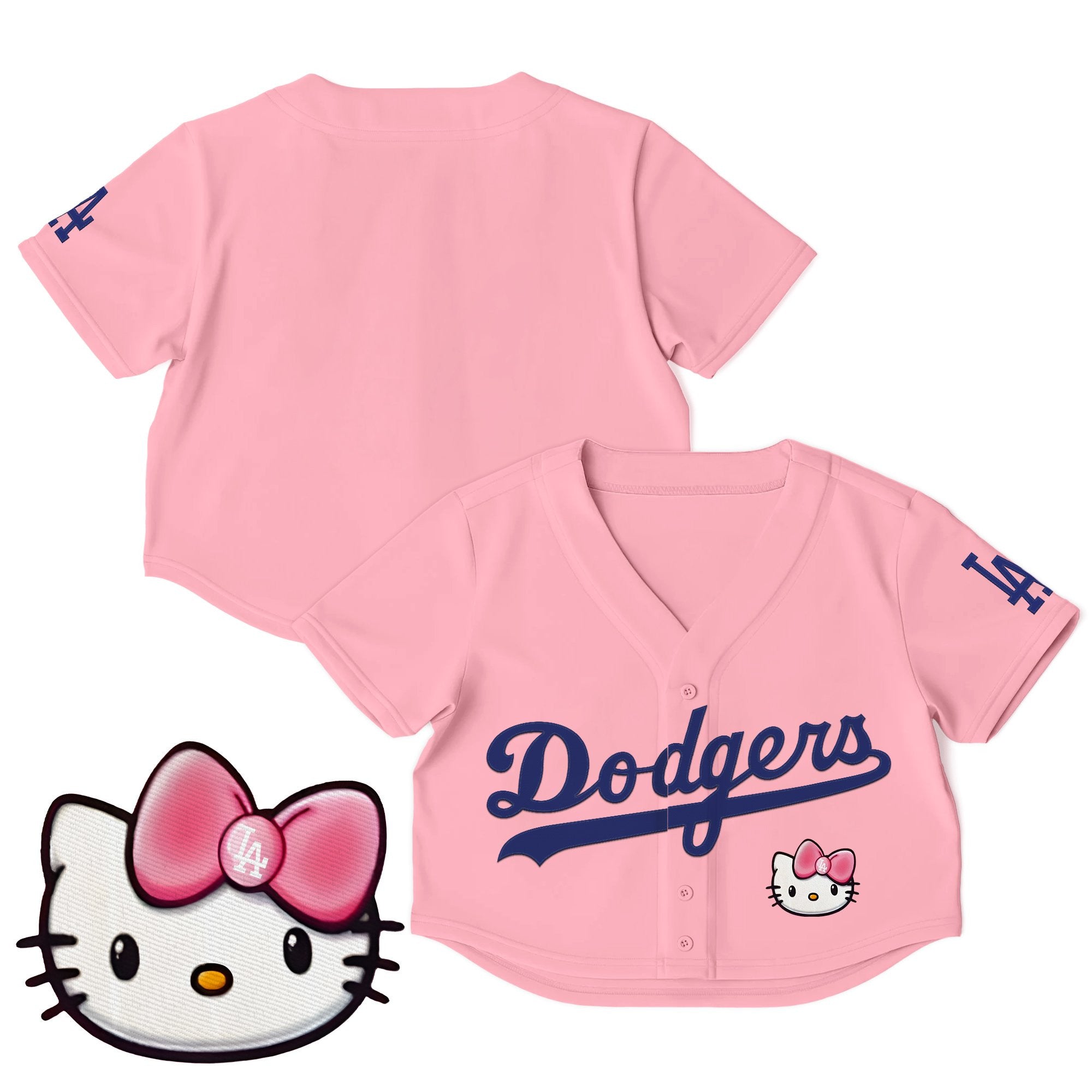 Women's Dodgers Hello Kitty Crop Top Baseball Jersey – All Stitched