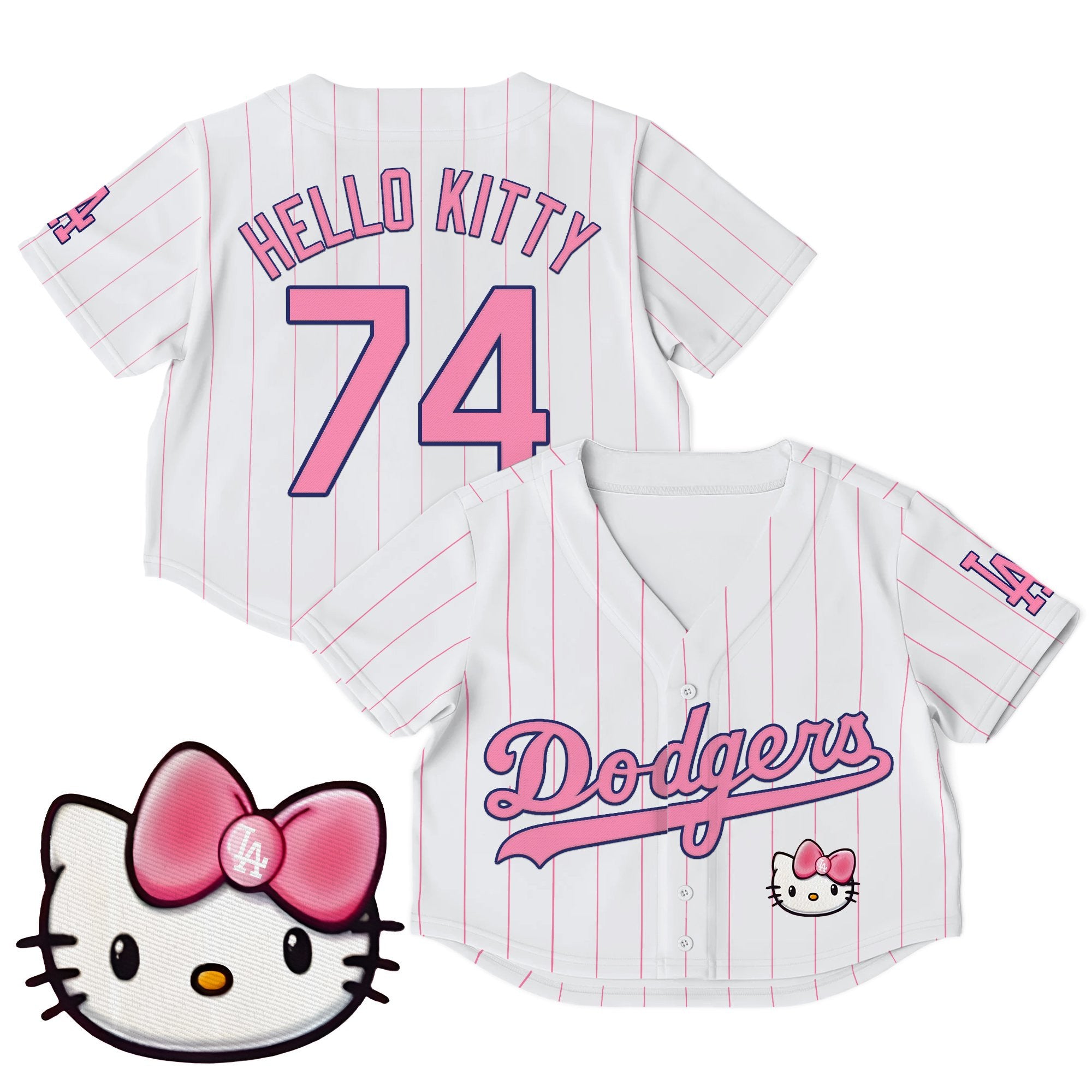 Women's Dodgers Hello Kitty Crop Top Baseball Jersey – All Stitched