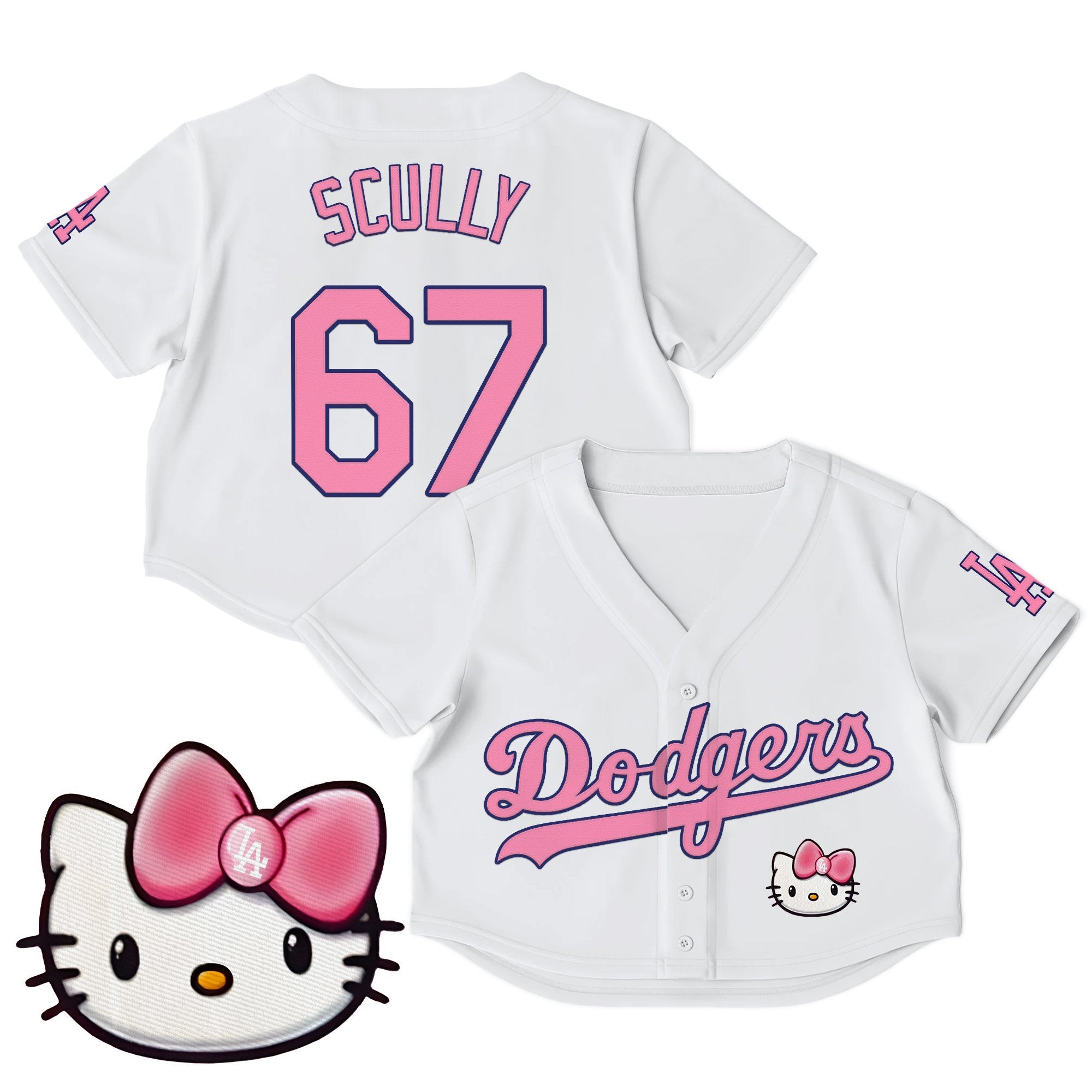 Women's Dodgers Hello Kitty Crop Top Baseball Jersey – All Stitched