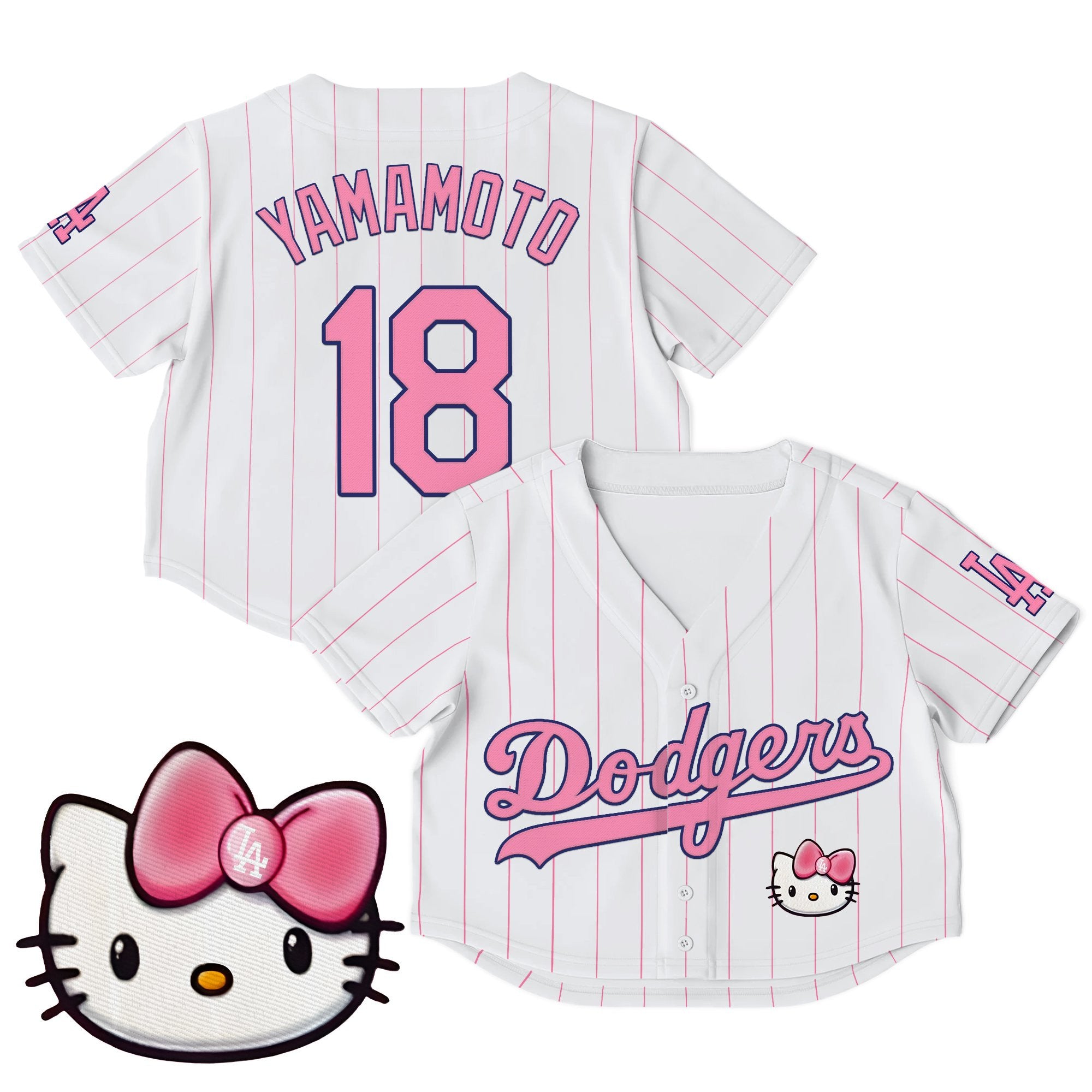 Women's Dodgers Hello Kitty Crop Top Baseball Jersey – All Stitched