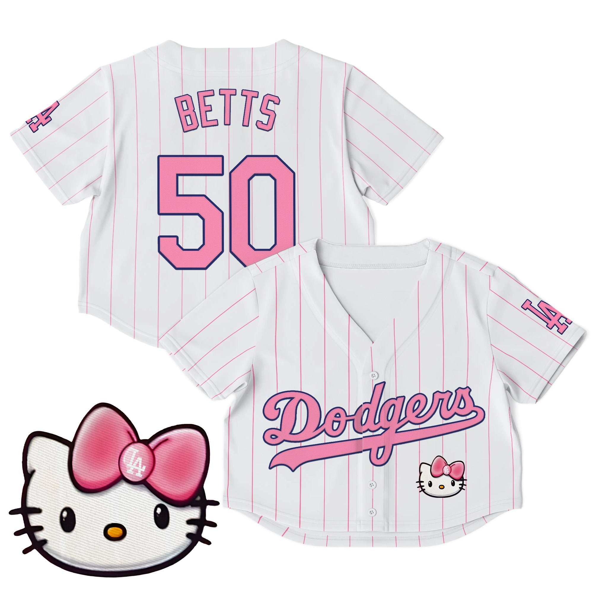 Women's Dodgers Hello Kitty Crop Top Baseball Jersey – All Stitched