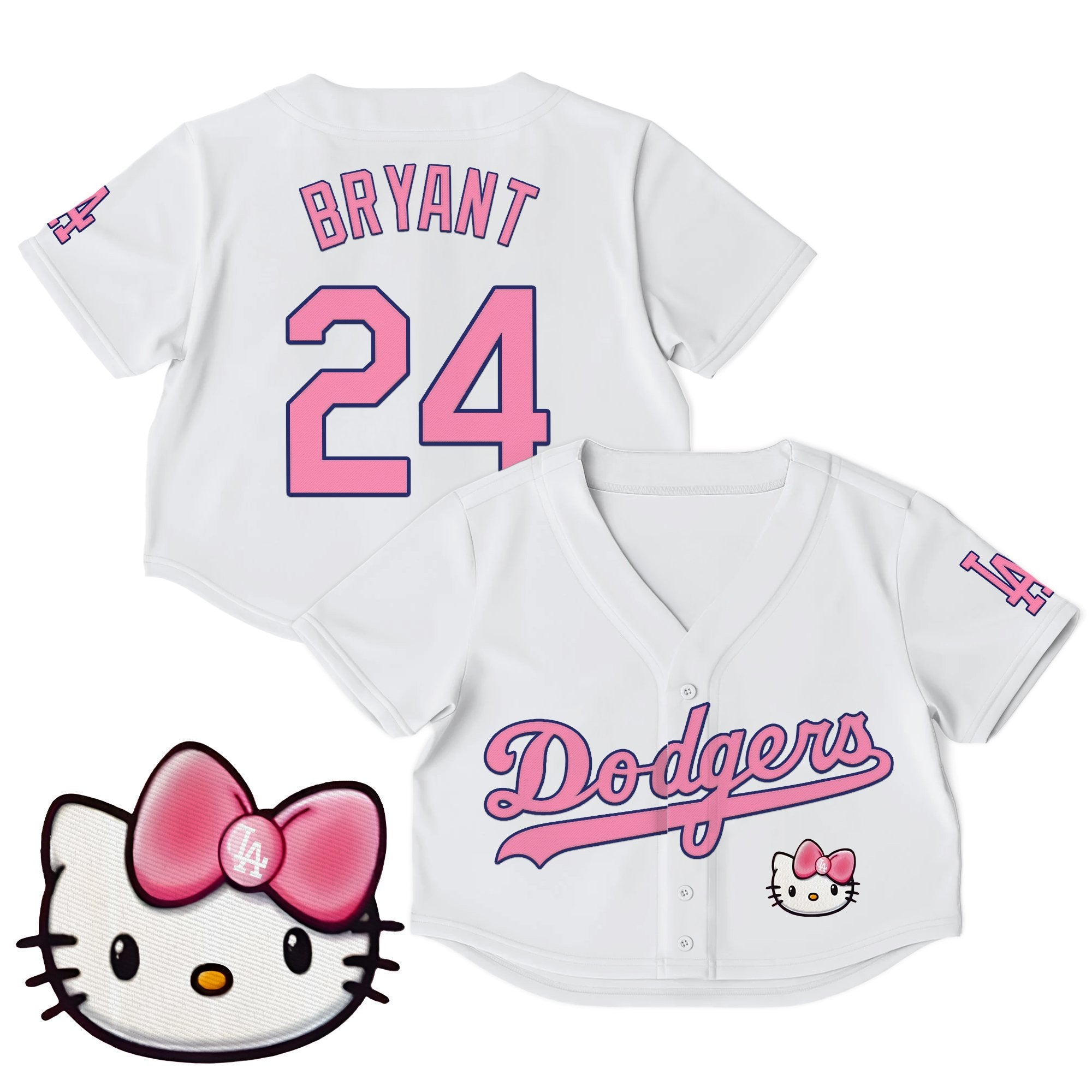 Women's Dodgers Hello Kitty Crop Top Baseball Jersey – All Stitched
