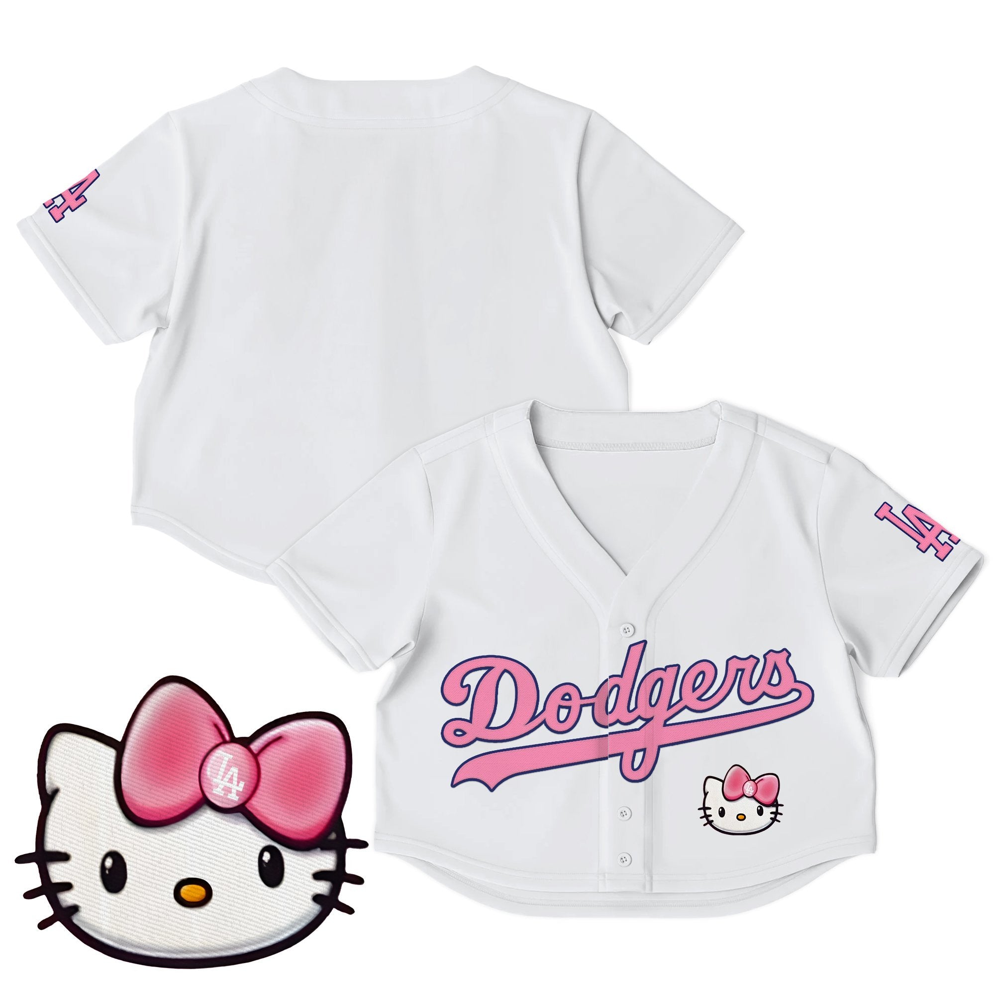 Women's Dodgers Hello Kitty Crop Top Baseball Jersey – All Stitched