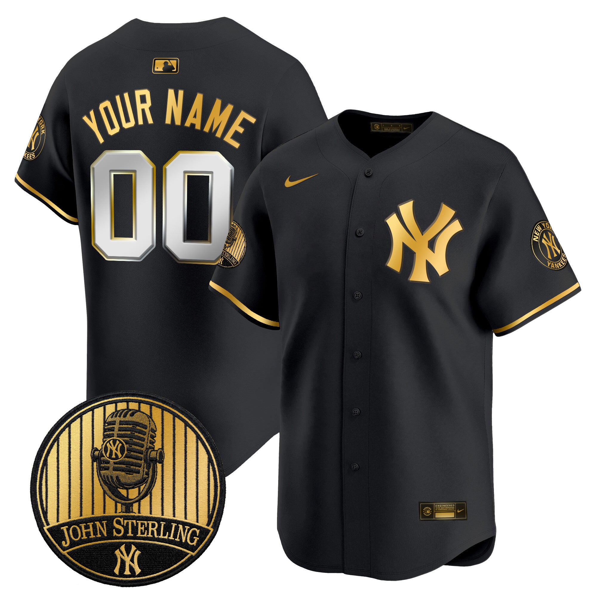 Yankees John Sterling "The Voice of the Yankees" Tribute Patch Vapor Premier Limited Custom Jersey V2 - All Stitched