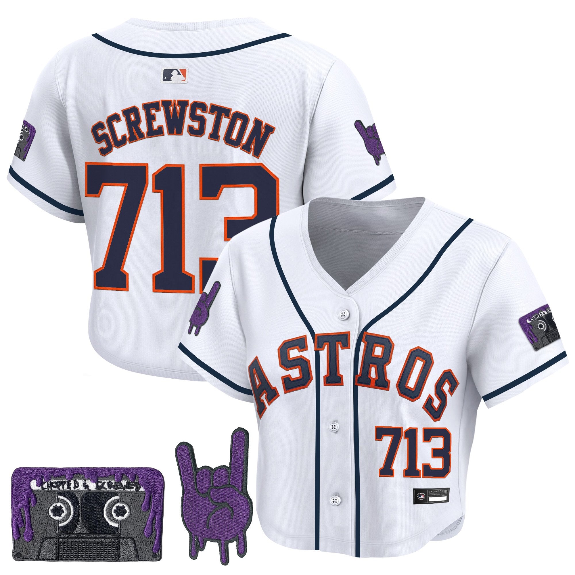 Women's Houston Astros DJ Screw Patch Crop top Baseball Jersey - All Stitched