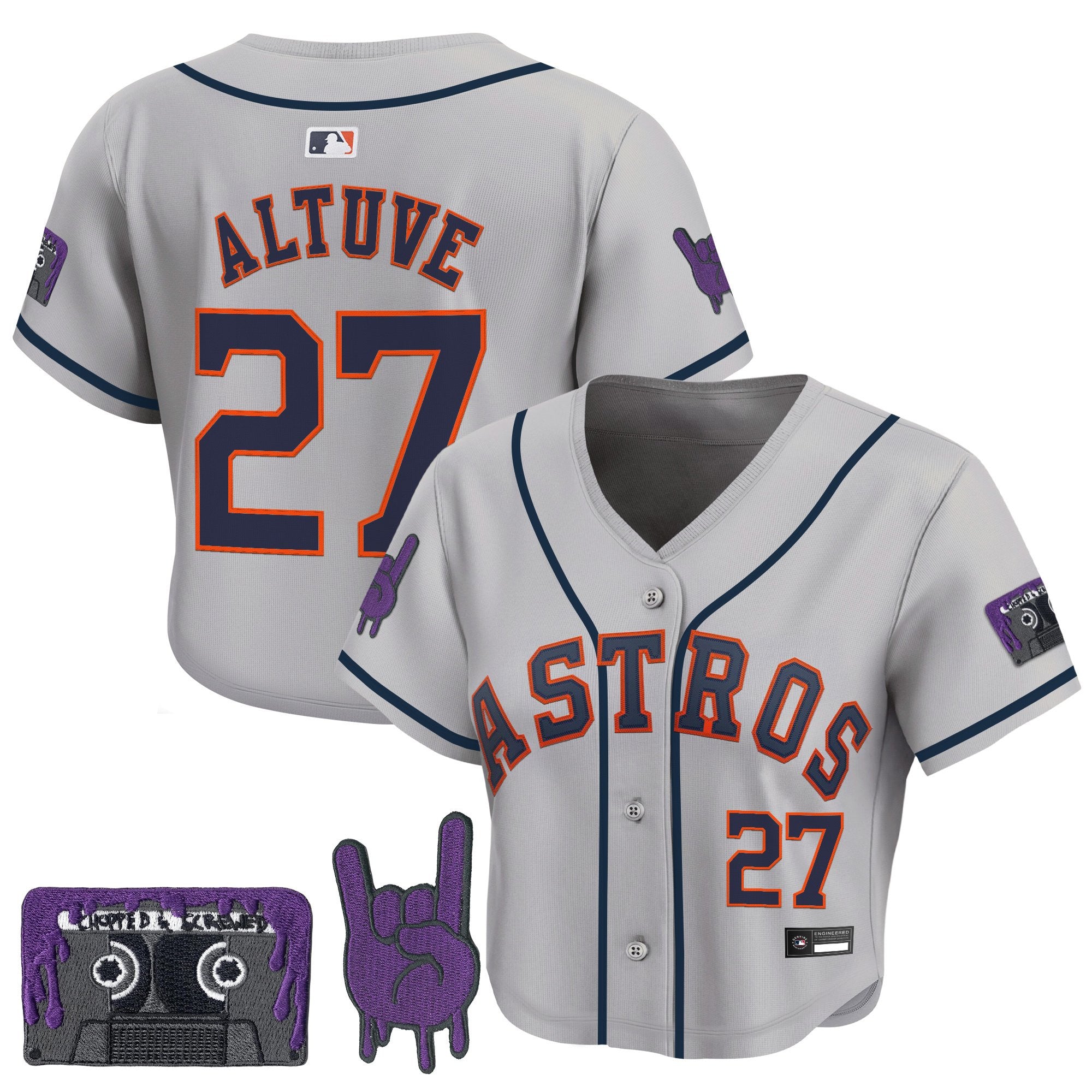 Women's Houston Astros DJ Screw Patch Crop top Baseball Jersey - All Stitched
