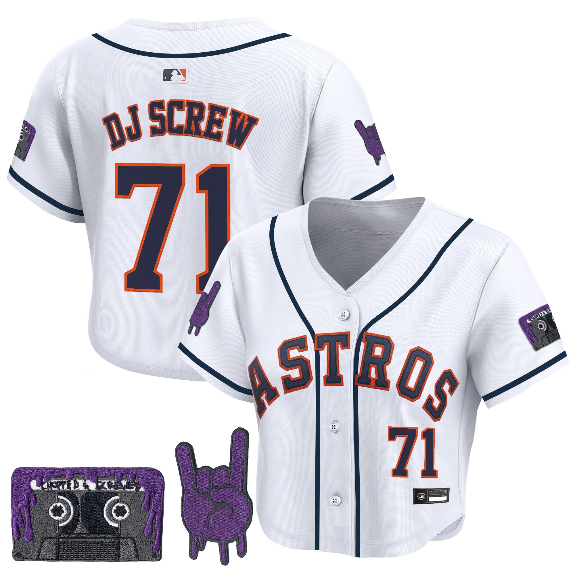 Women's Houston Astros DJ Screw Patch Crop top Baseball Jersey - All Stitched
