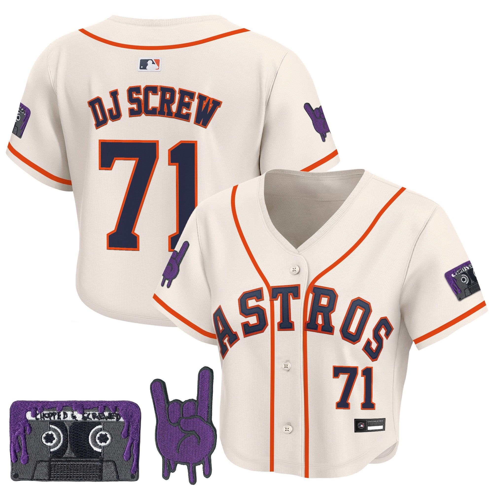 Women's Houston Astros DJ Screw Patch Crop top Baseball Jersey - All Stitched