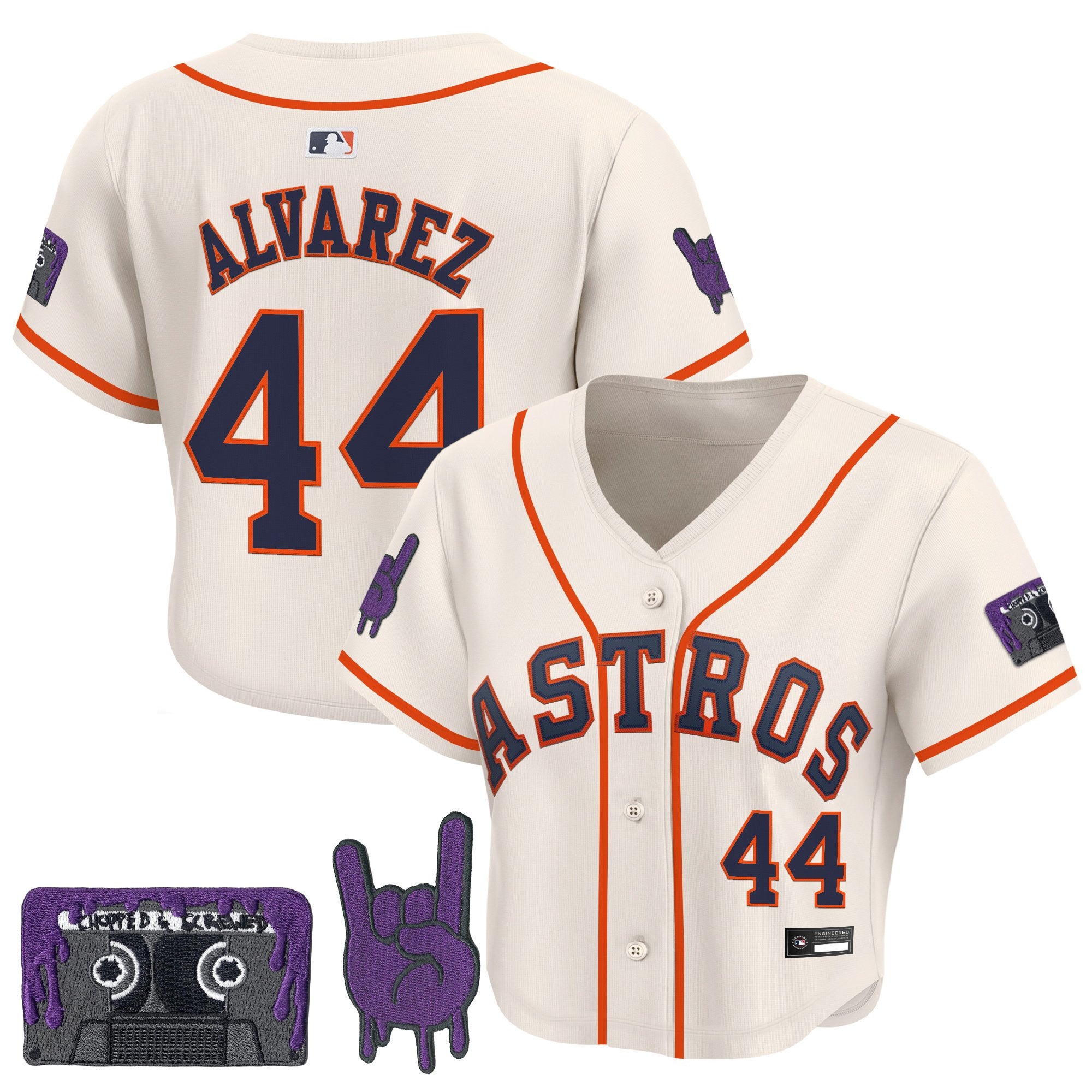 Women's Houston Astros DJ Screw Patch Crop top Baseball Jersey - All Stitched
