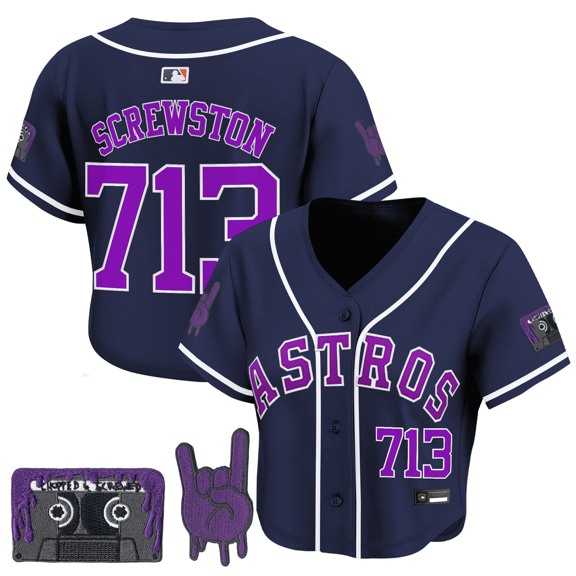 Women's Houston Astros DJ Screw Patch Crop top Baseball Jersey - All Stitched