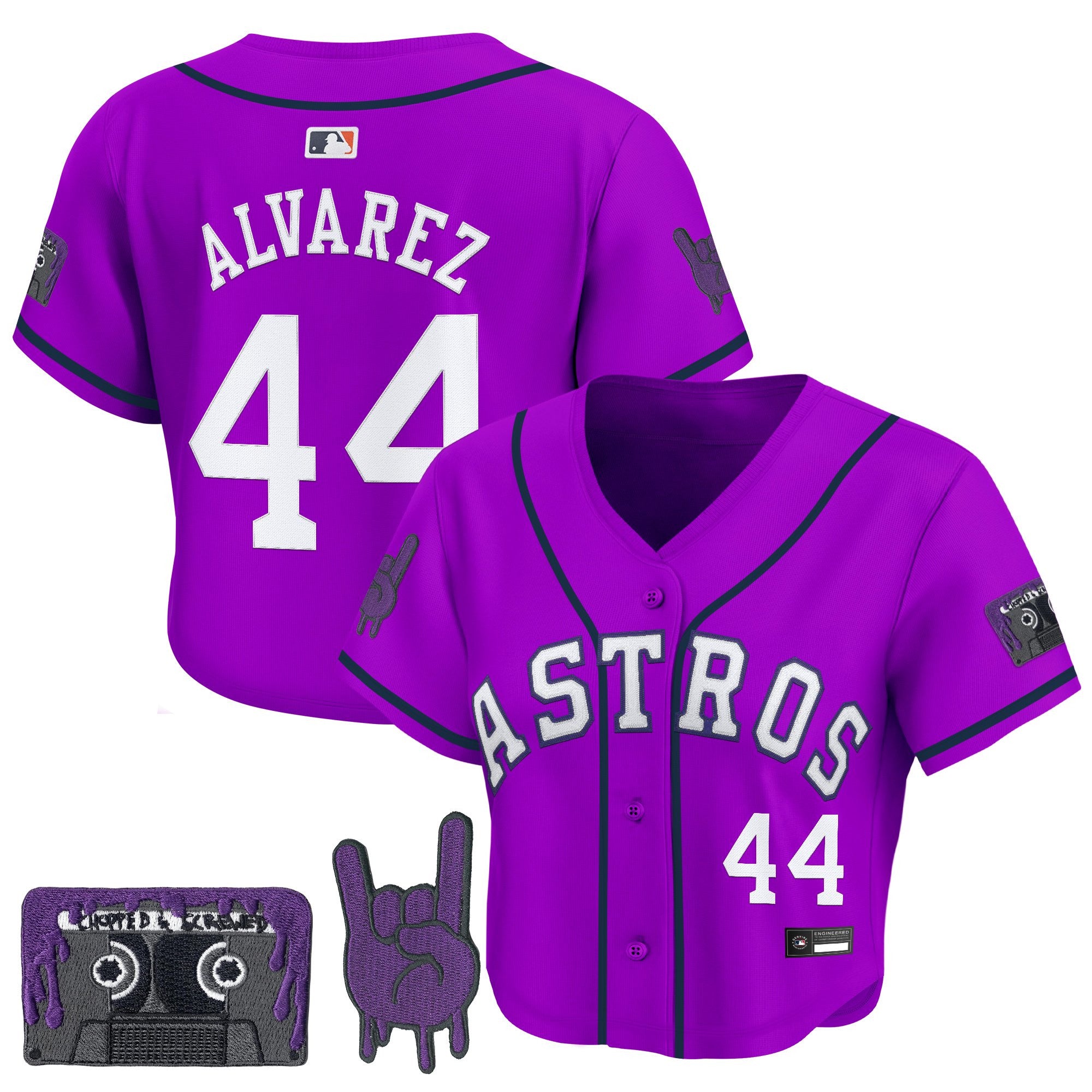 Women's Houston Astros DJ Screw Patch Crop top Baseball Jersey - All Stitched