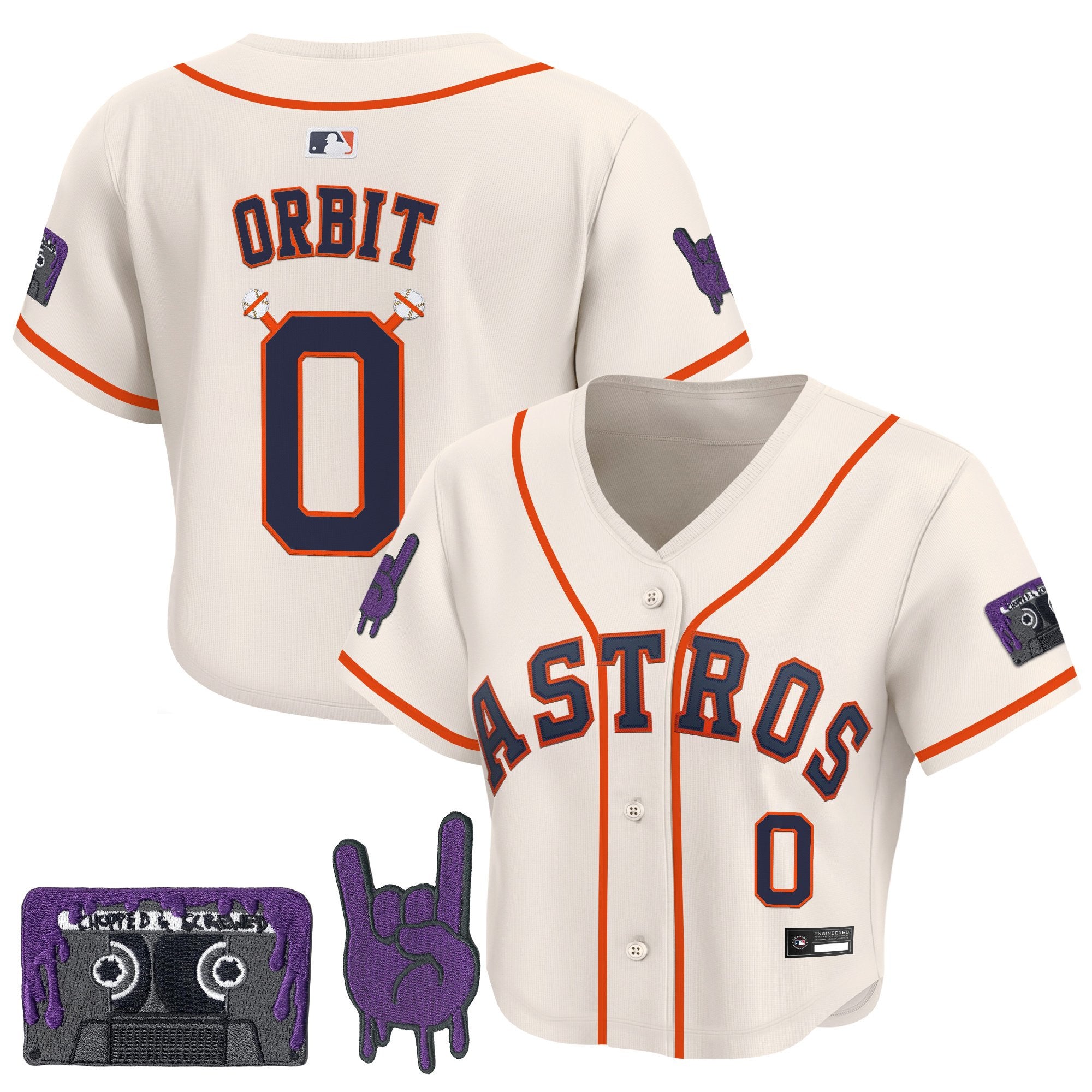 Women's Houston Astros DJ Screw Patch Crop top Baseball Jersey - All Stitched
