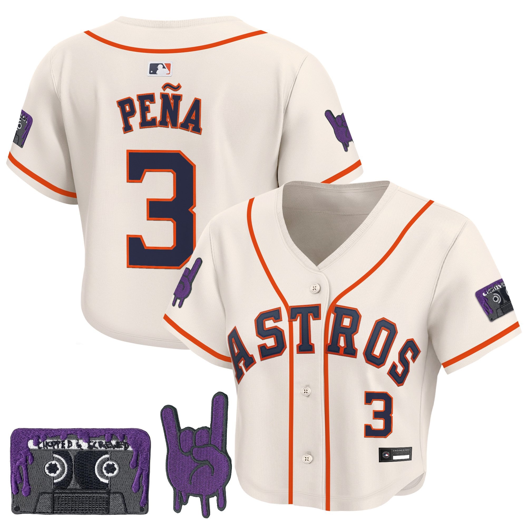 Women's Houston Astros DJ Screw Patch Crop top Baseball Jersey - All Stitched