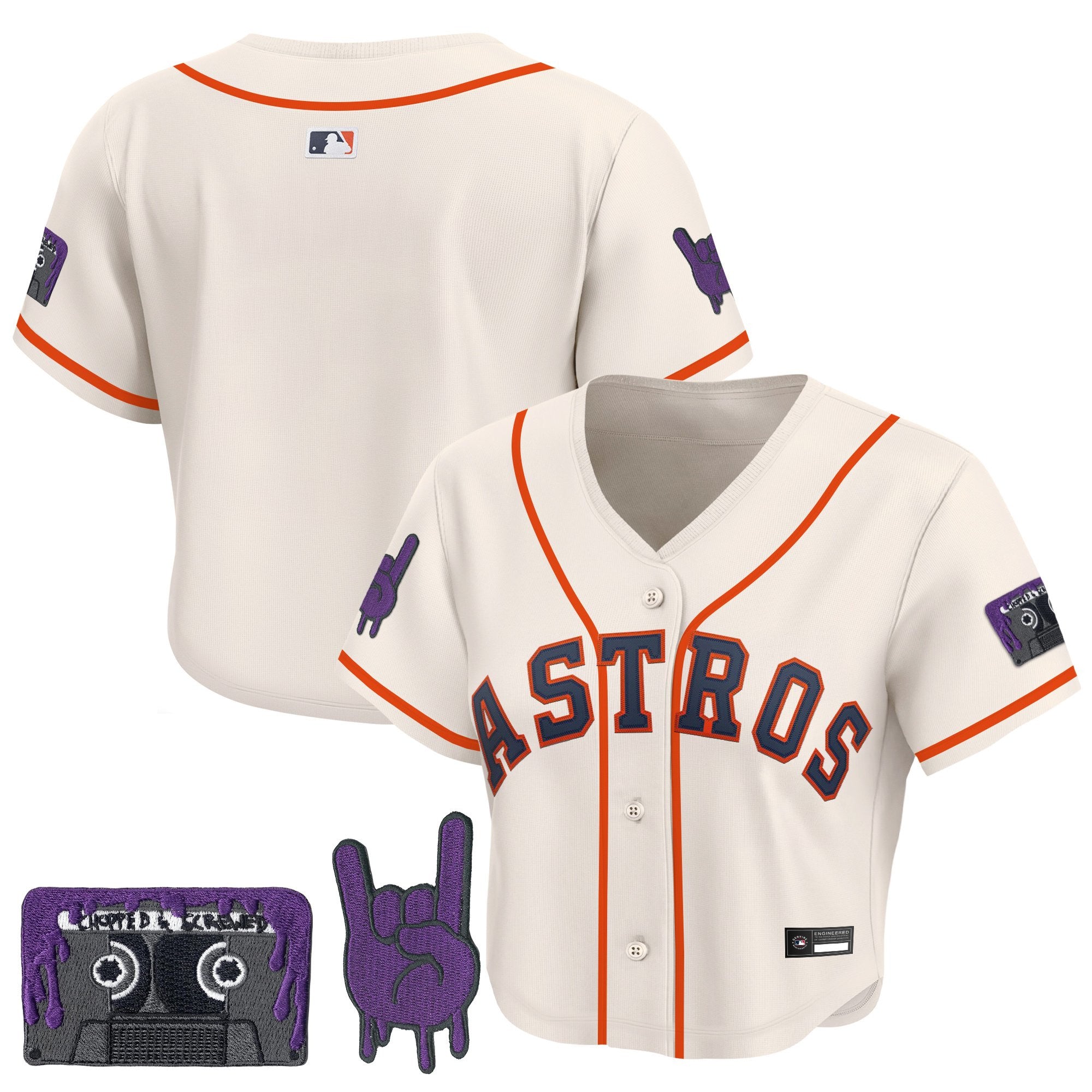 Women's Houston Astros DJ Screw Patch Crop top Baseball Jersey - All Stitched
