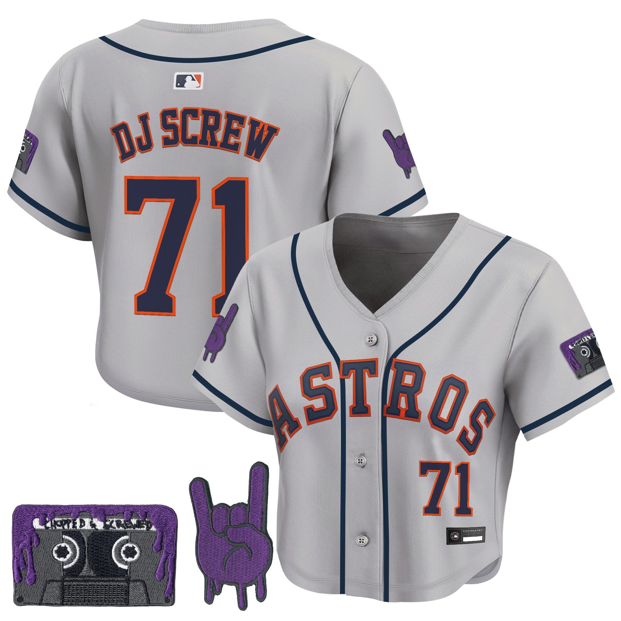 Women's Houston Astros DJ Screw Patch Crop top Baseball Jersey - All Stitched