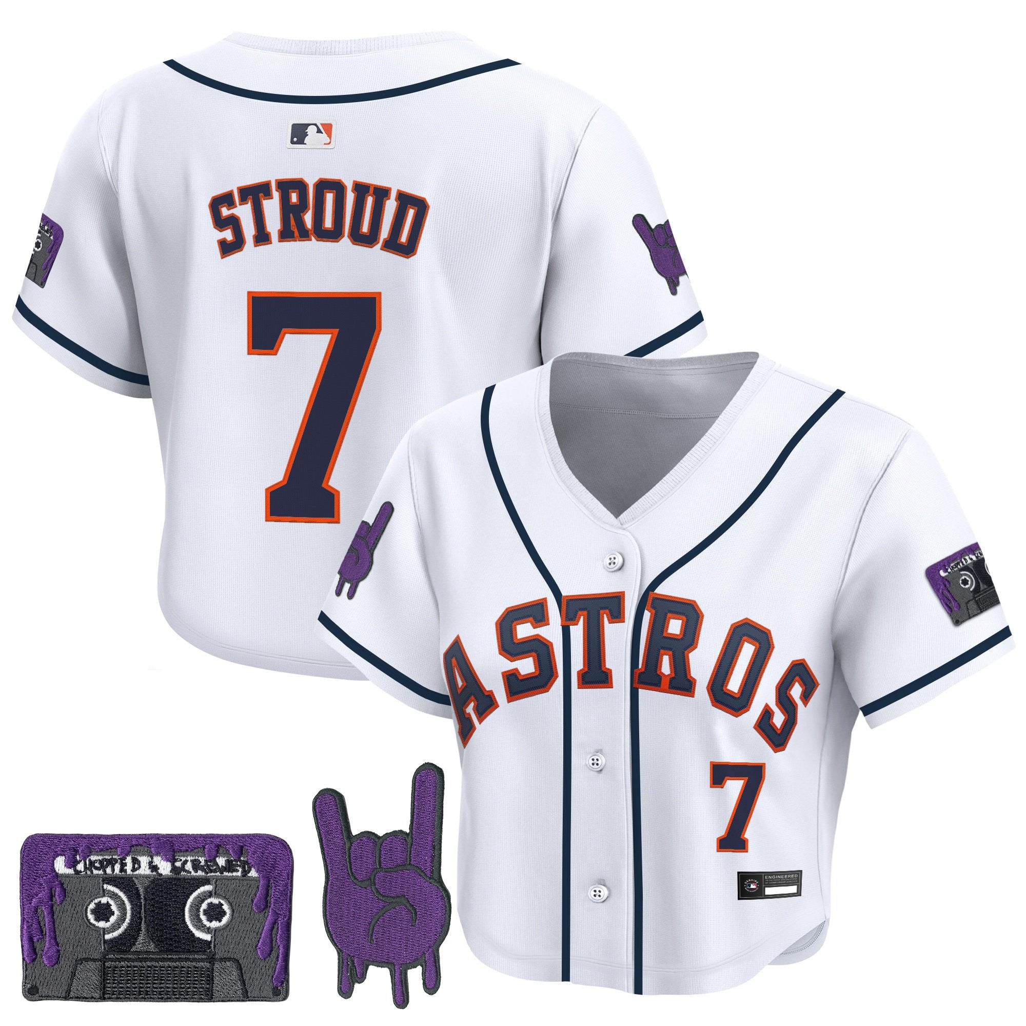 Women's Houston Astros DJ Screw Patch Crop top Baseball Jersey - All Stitched