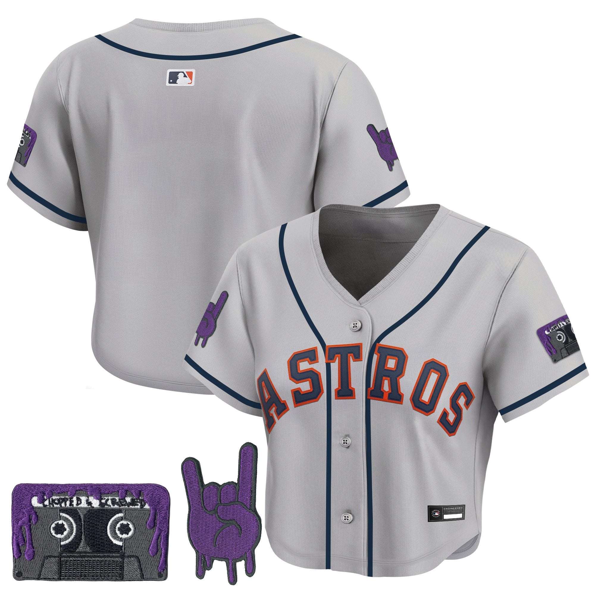 Women's Houston Astros DJ Screw Patch Crop top Baseball Jersey - All Stitched