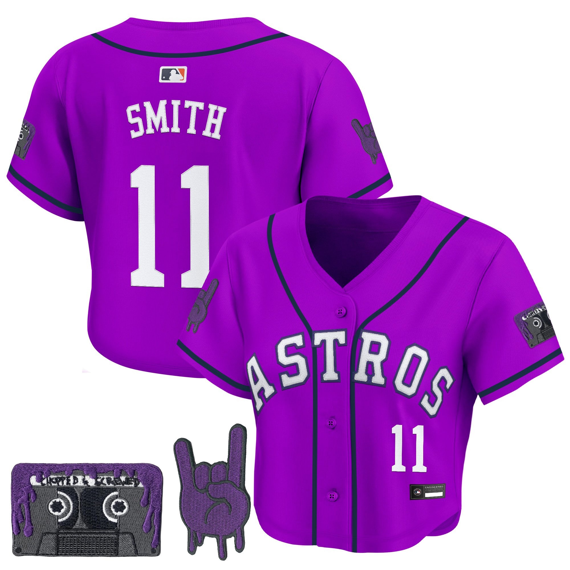 Women's Houston Astros DJ Screw Patch Crop top Baseball Jersey - All Stitched