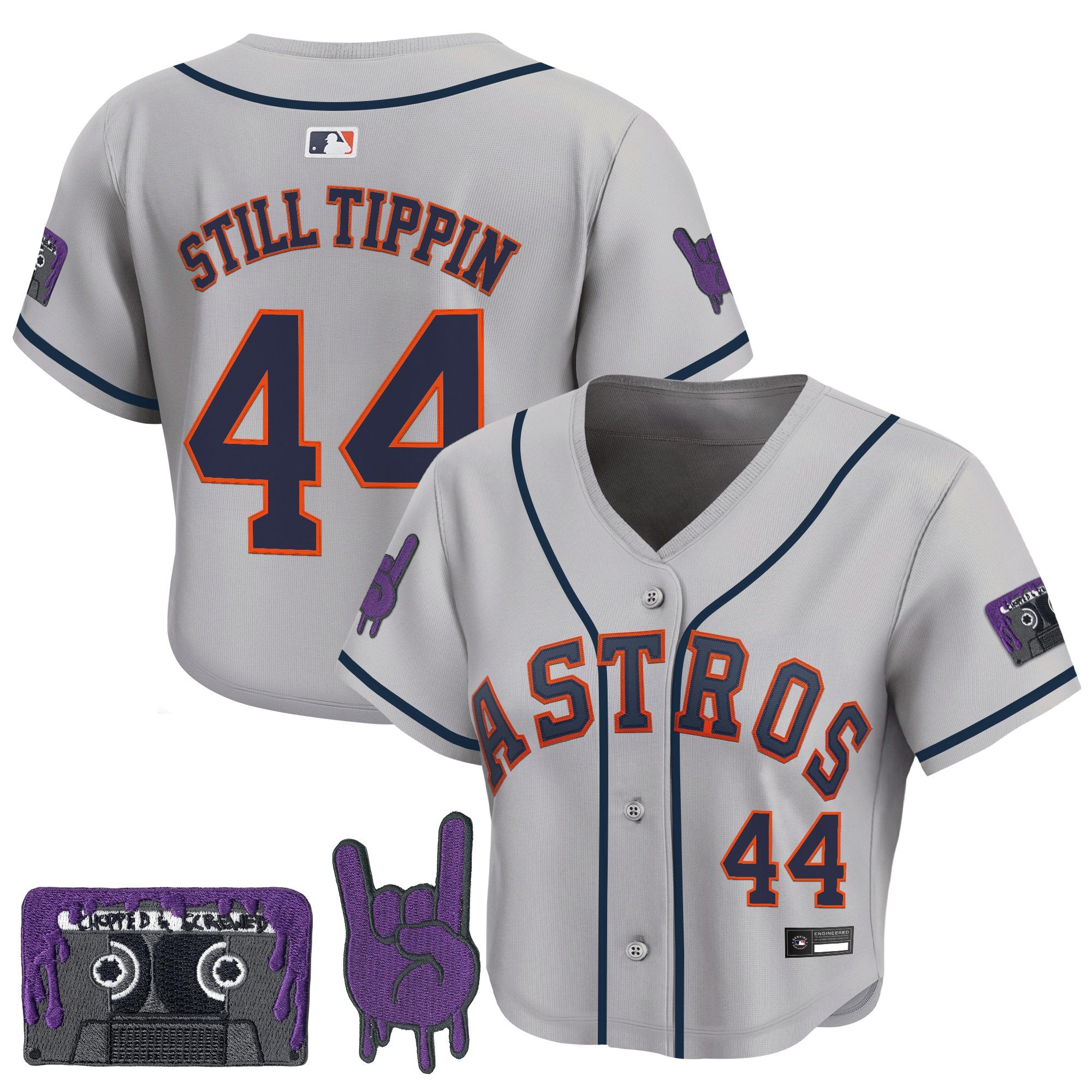 Women's Houston Astros DJ Screw Patch Crop top Baseball Jersey - All Stitched