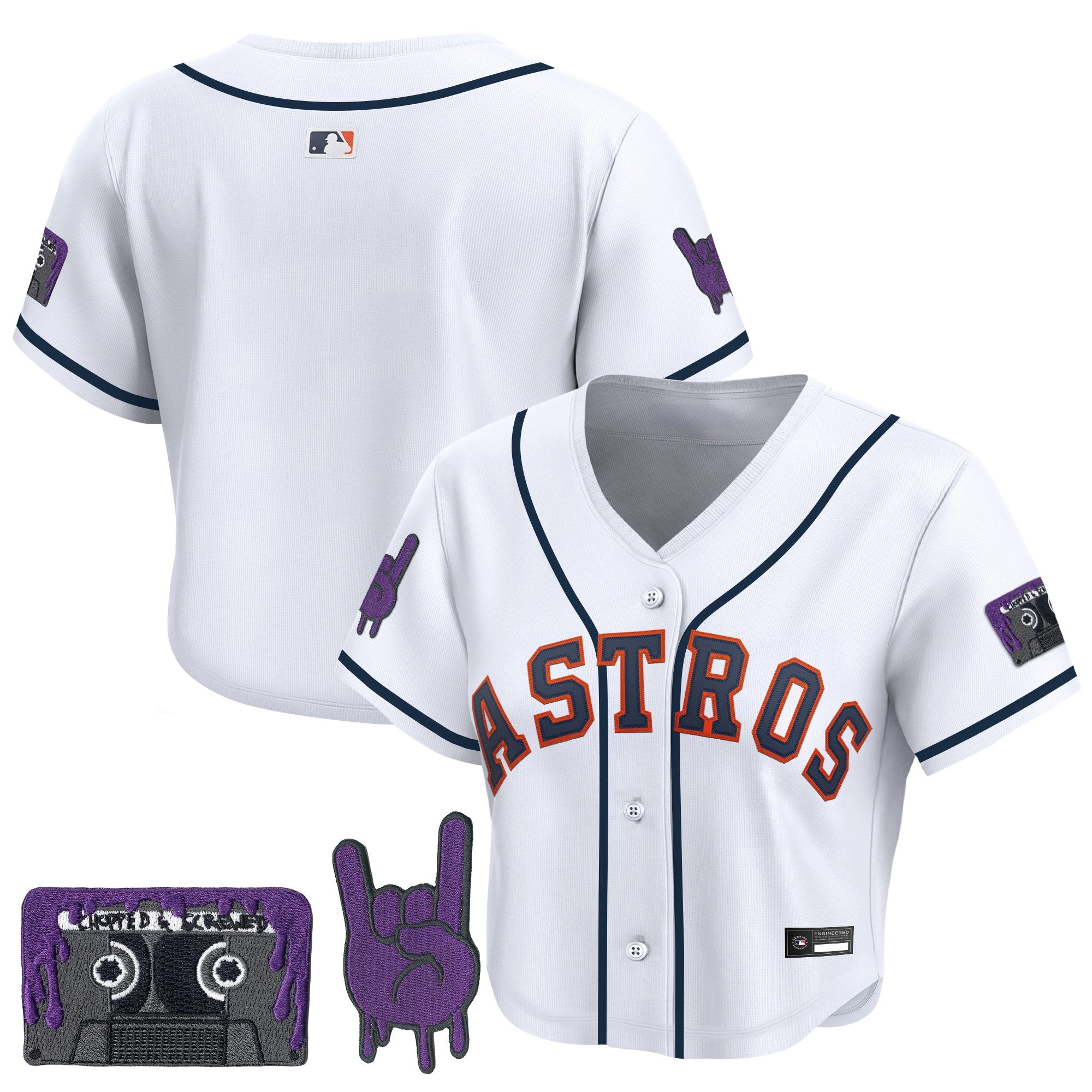 Women's Houston Astros DJ Screw Patch Crop top Baseball Jersey - All Stitched
